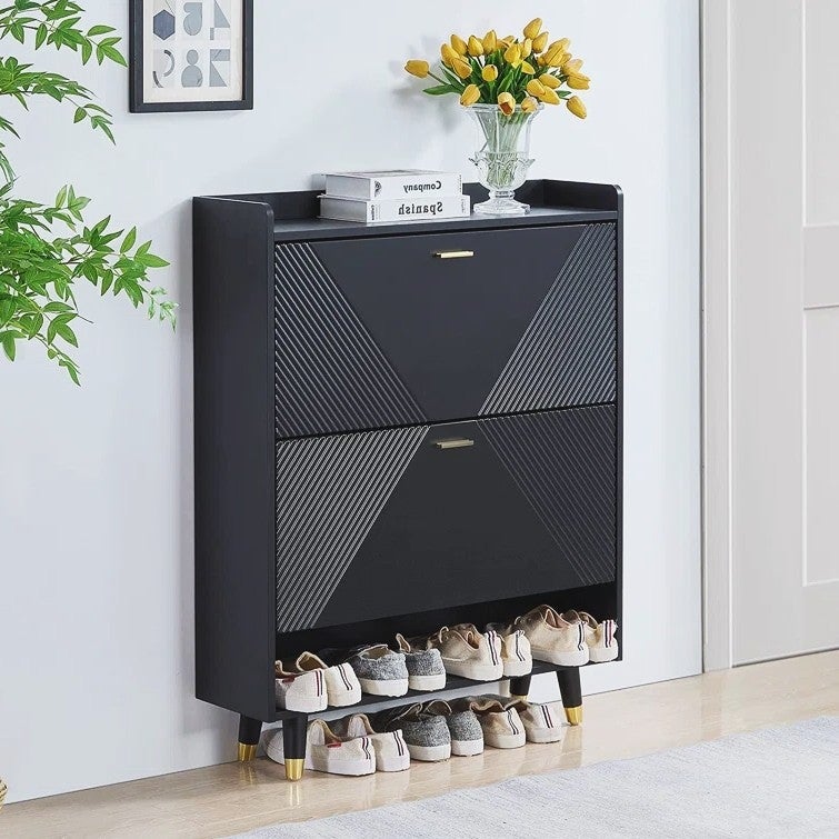2-Tier Shoe Storage Cabinet，Wood Modern Shoe Storage Cabinet - - 37909129 - Mycitystee