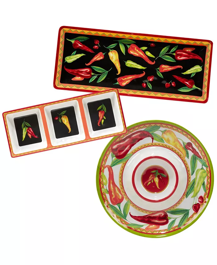 Certified International Certified Red Hot 3 Piece Melamine Hostess Set Consists of - Mycitystee