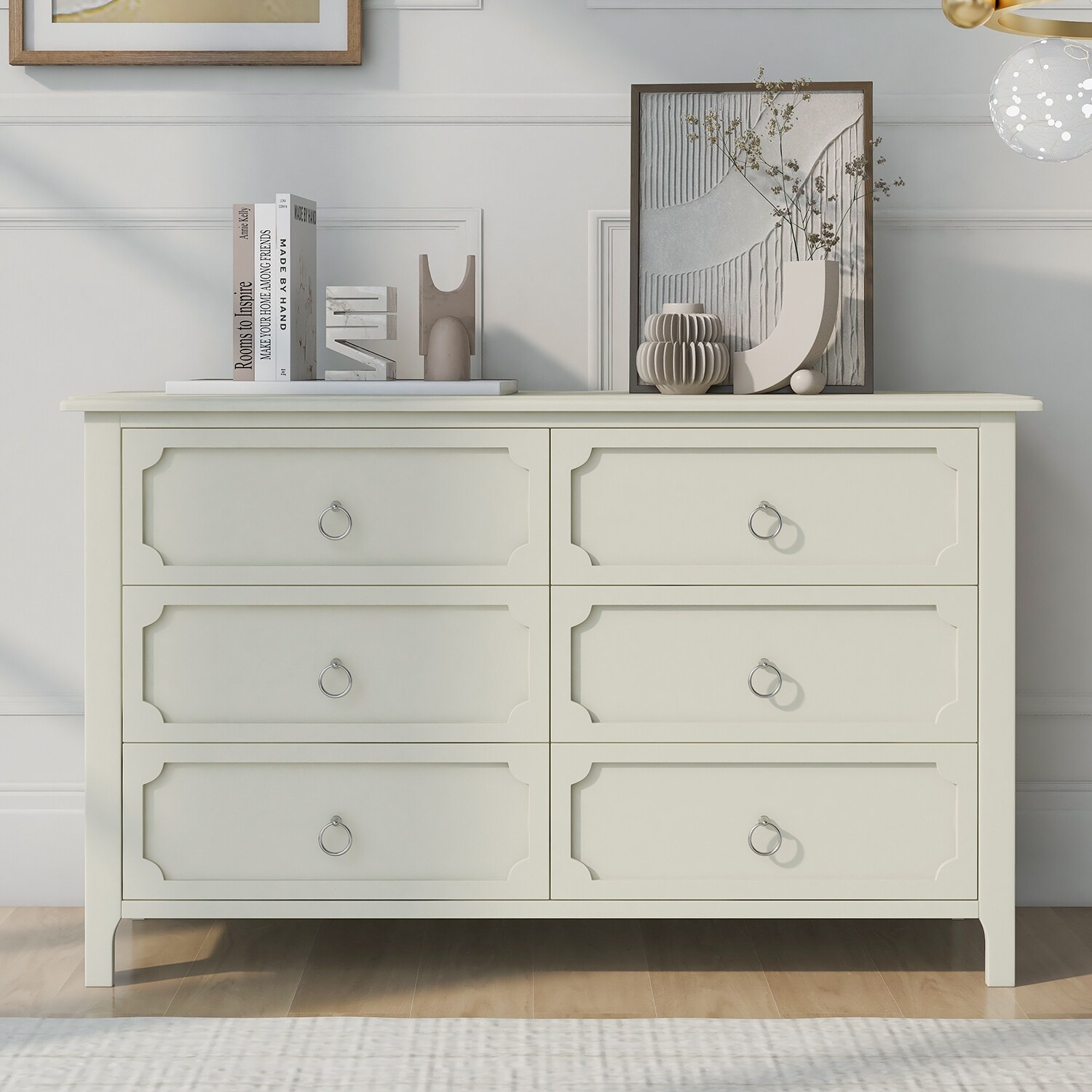 Rubber Wooden of Six-Drawer Dresser with Silver Metal Handles - - 37427897 - Mycitystee