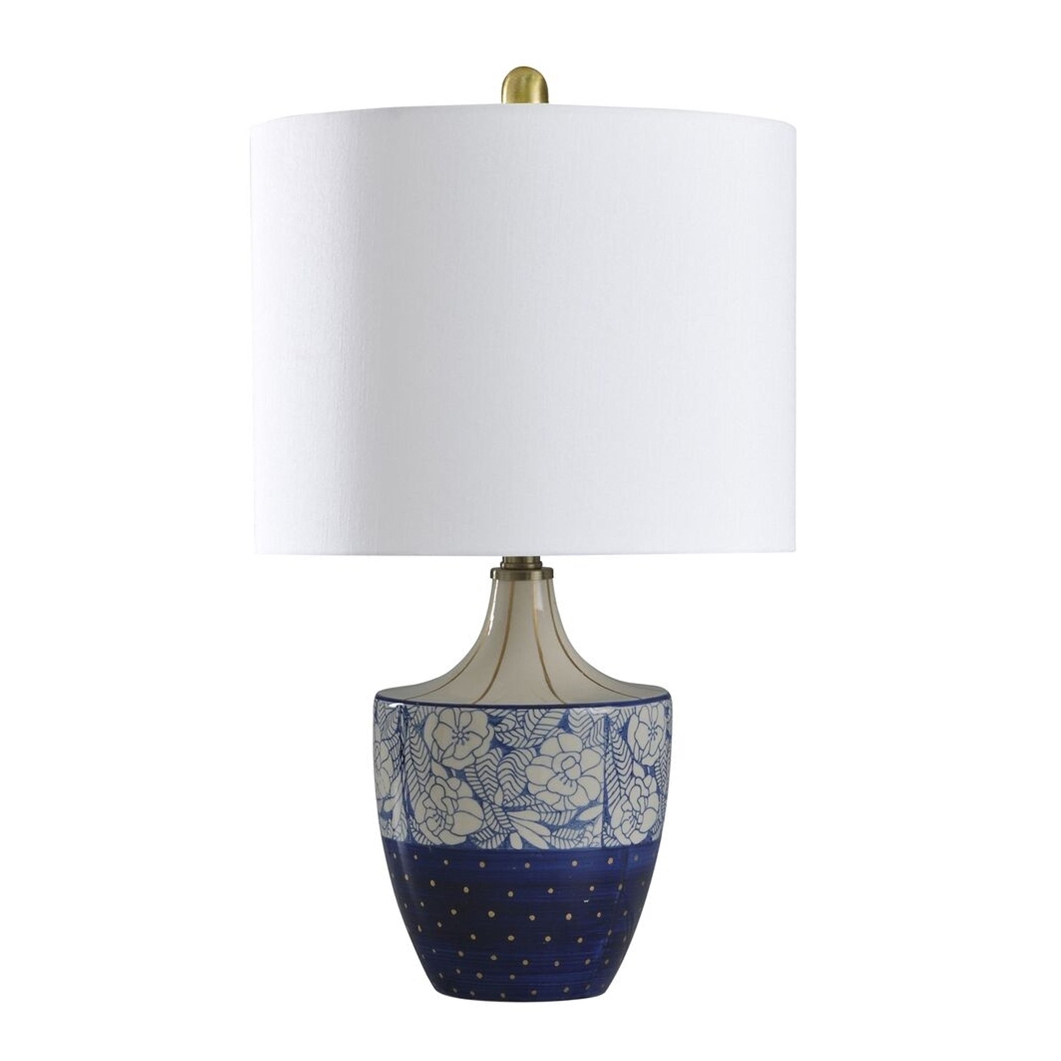 StyleCraft Shelly Cream， Blue and Gold Table Lamp - Geneva White Shade - Mycitystee