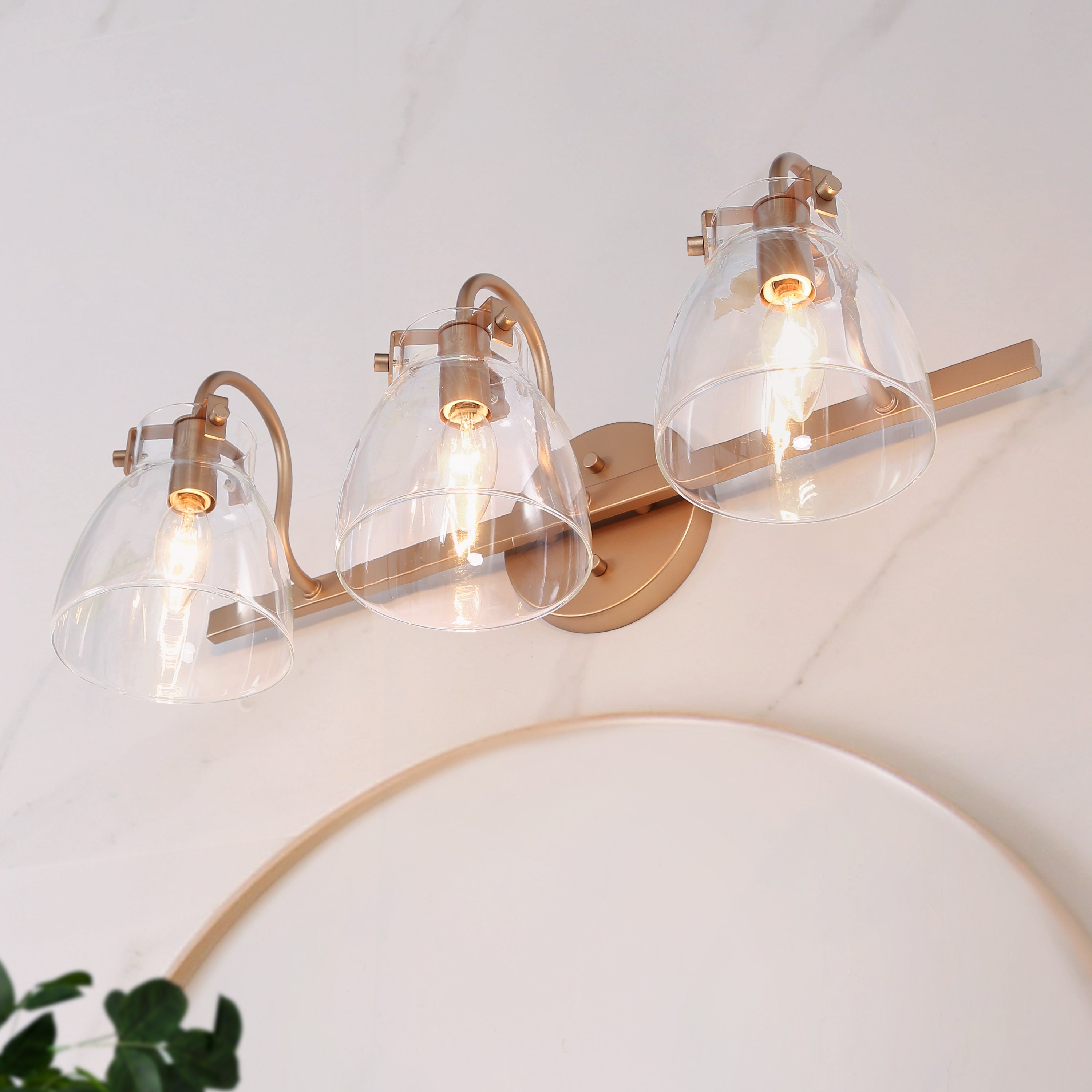 Modern 3-Light Gold Linear Bathroom Vanity Light Clear Glass Wall Sconces - Warm Gold - 21