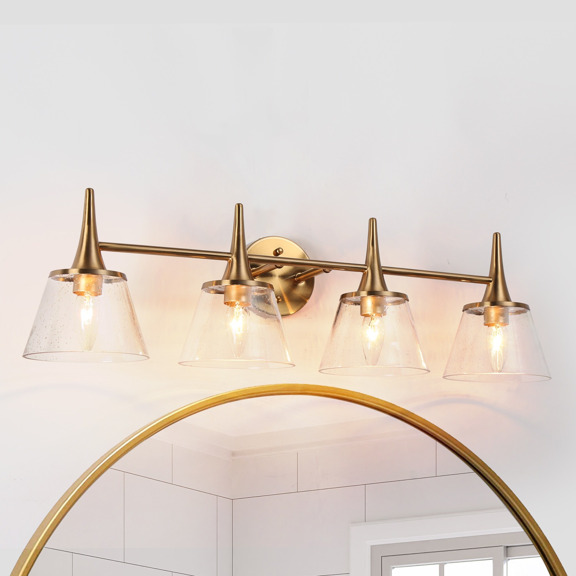 Mola Mid-century Modern Gold 4-Light Bathroom Vanity Light Glass Metal Wall Sconces - L 29.1