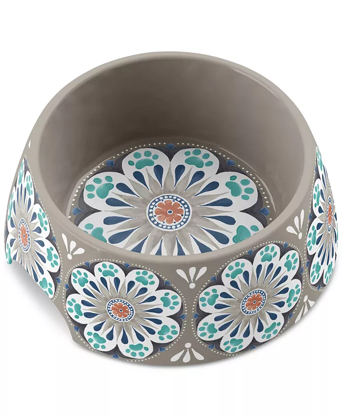TarHong Carmel Medallion Pet Bowl， Medium， Grey， 7.1 x 2.8