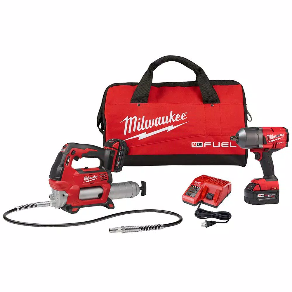 Milwaukee M18 FUEL 18-Volt Lithium-Ion Brushless Cordless 1/2 in. Impact Wrench with Friction Ring Kit with Free M18 Grease Gun and#8211; XDC Depot - Mycitystee