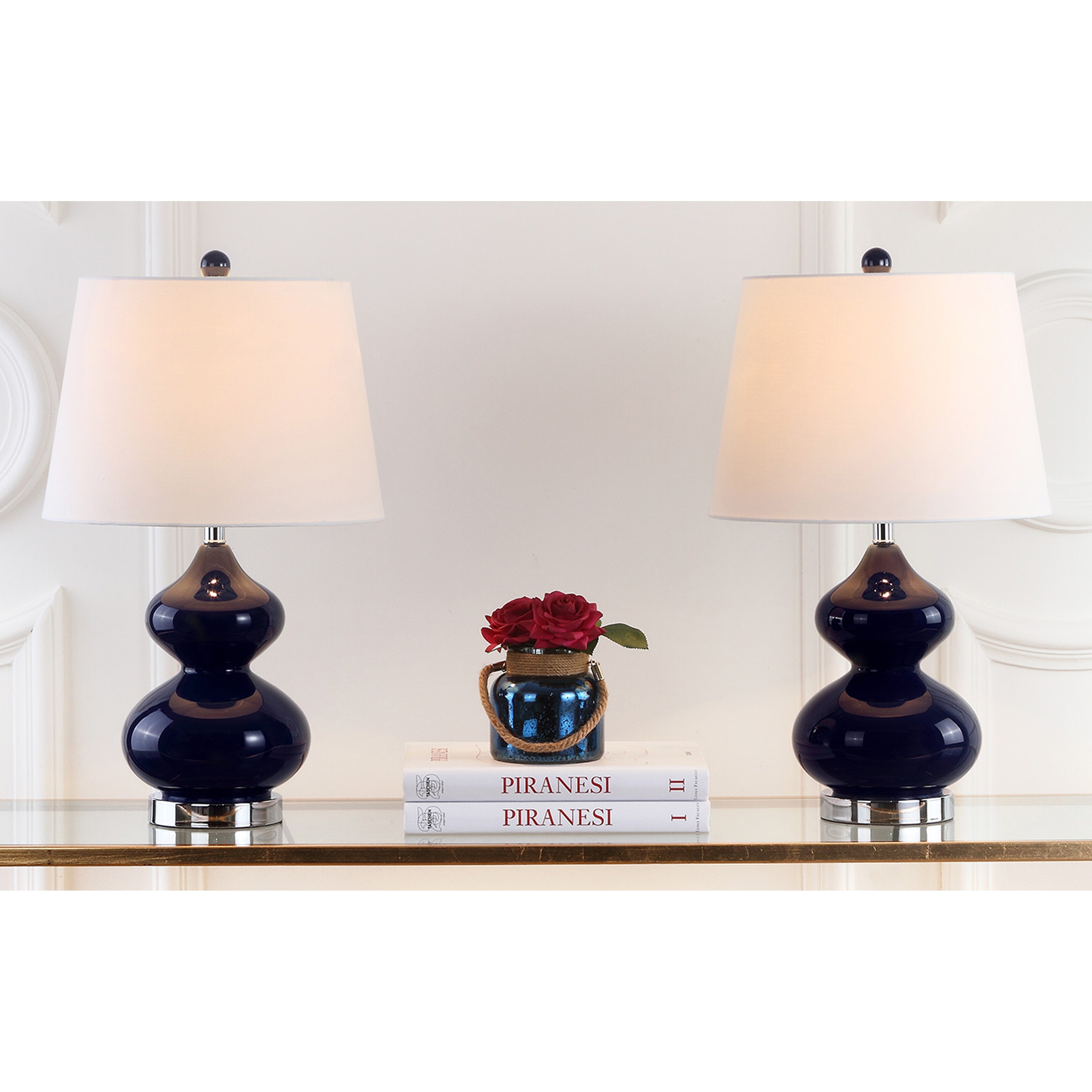 SAFAVIEH Lighting 24-inch Eva Double Gourd Glass Navy Table Lamp (Set of 2) - 14