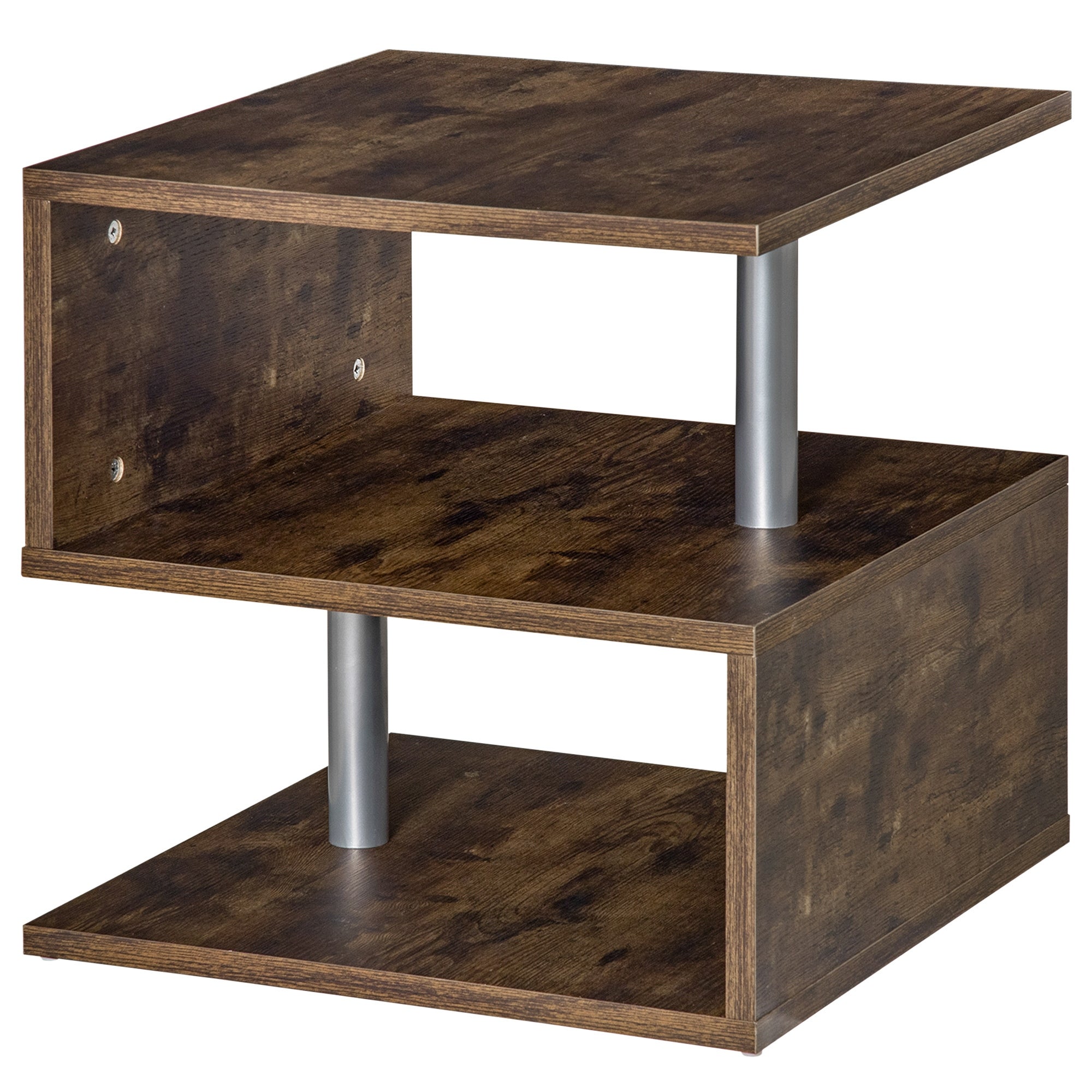 HomCom Industrial Modern 3-Tier Side Table or End Desk with Unique S-Shaped Design and 3 Shelves for Storage and Display - Mycitystee