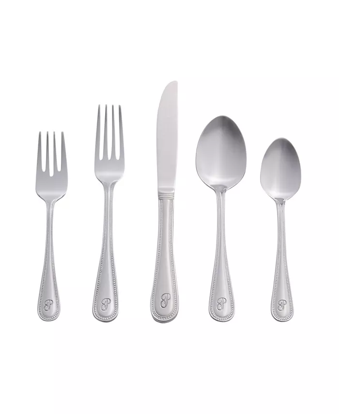 RiverRidge Home Riverridge Beaded 46 Piece Monogrammed Flatware Set - P， Service for 8 - Mycitystee