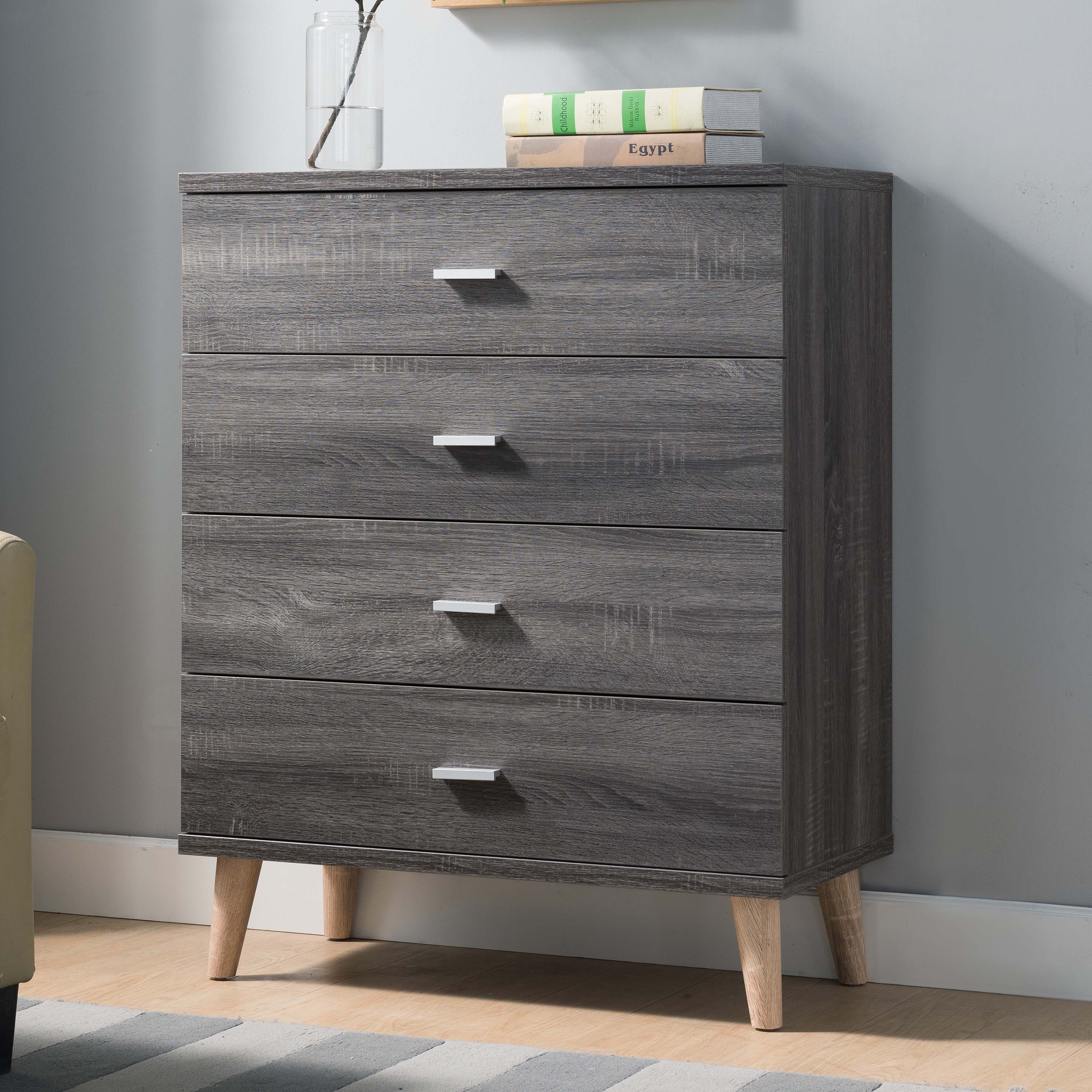 DH BASIC Distressed Grey 4-drawer Chest with Bar Pulls by Denhour - - 20931719 - Mycitystee