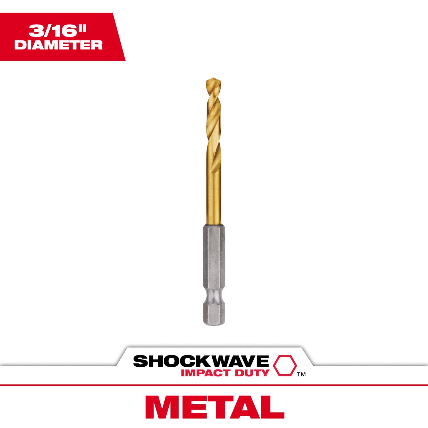 Milwaukee Shockwave 3/16 in. X 3.00 in. L Titanium Red Helix Drill Bit 1 pc - Mycitystee