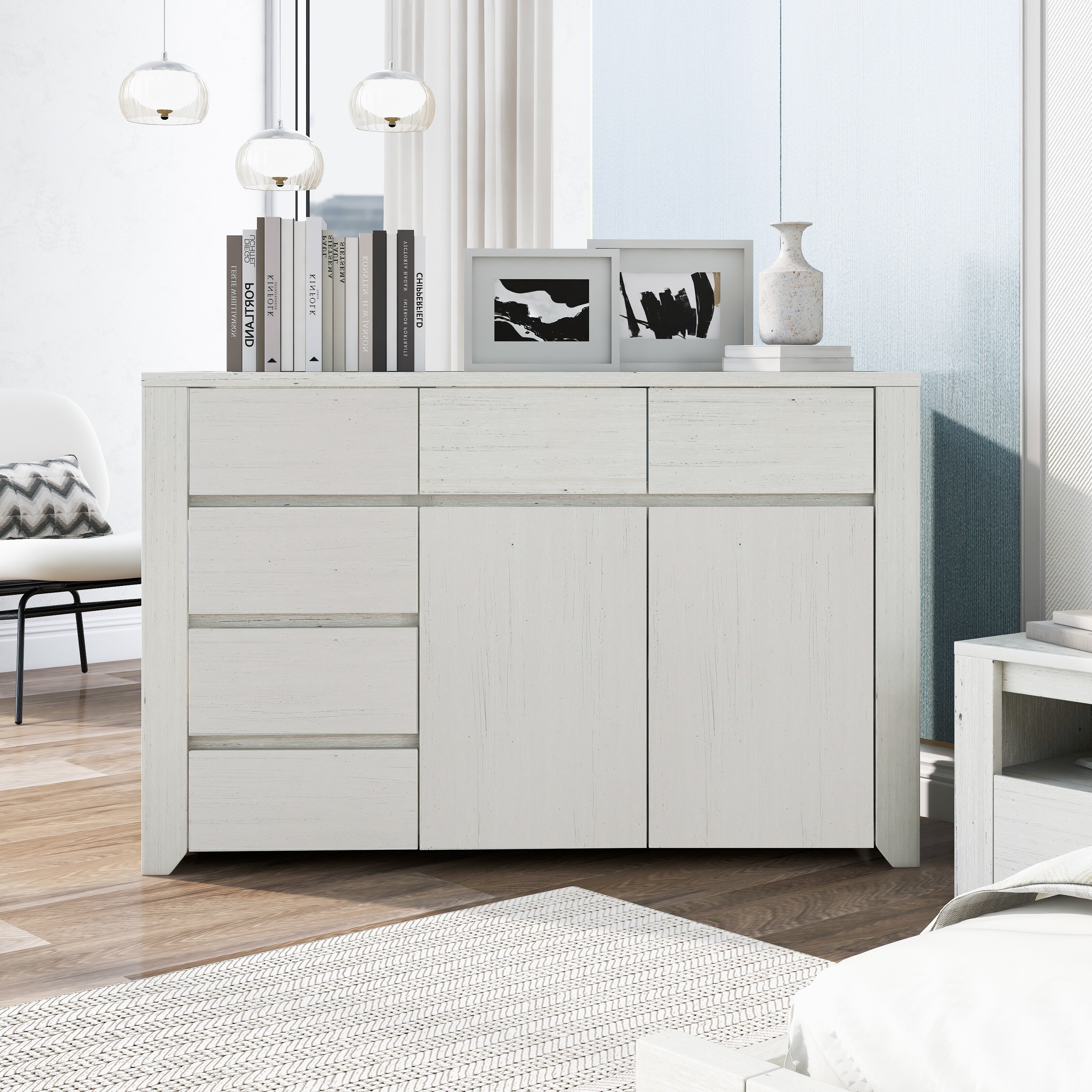 Wood Dresser with Wood Grain Sticker Surfaces 6 Drawers - - 37570182 - Mycitystee