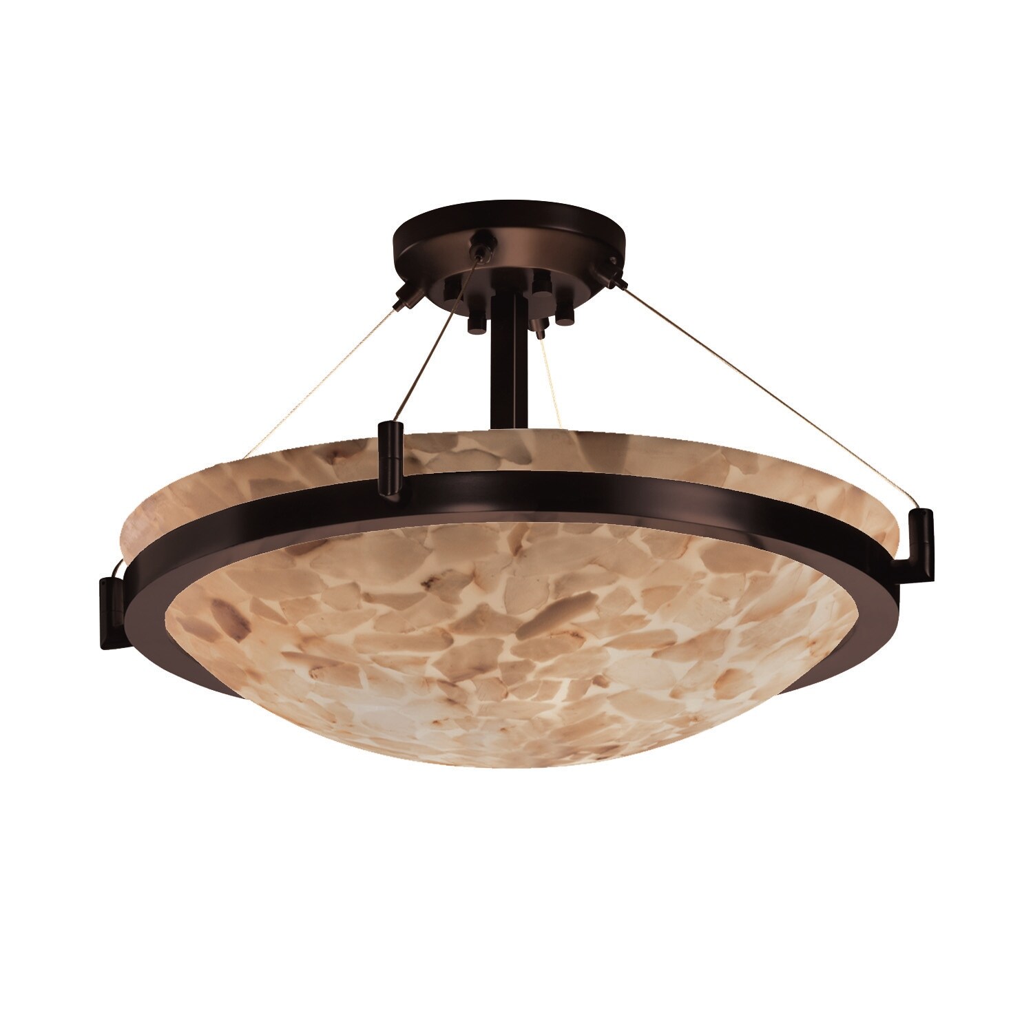 Justice Design Alabaster Rocks! 36-inch Dark Bronze Round Semi Flush Bowl with Ring， Alabaster Rocks Shade - Mycitystee