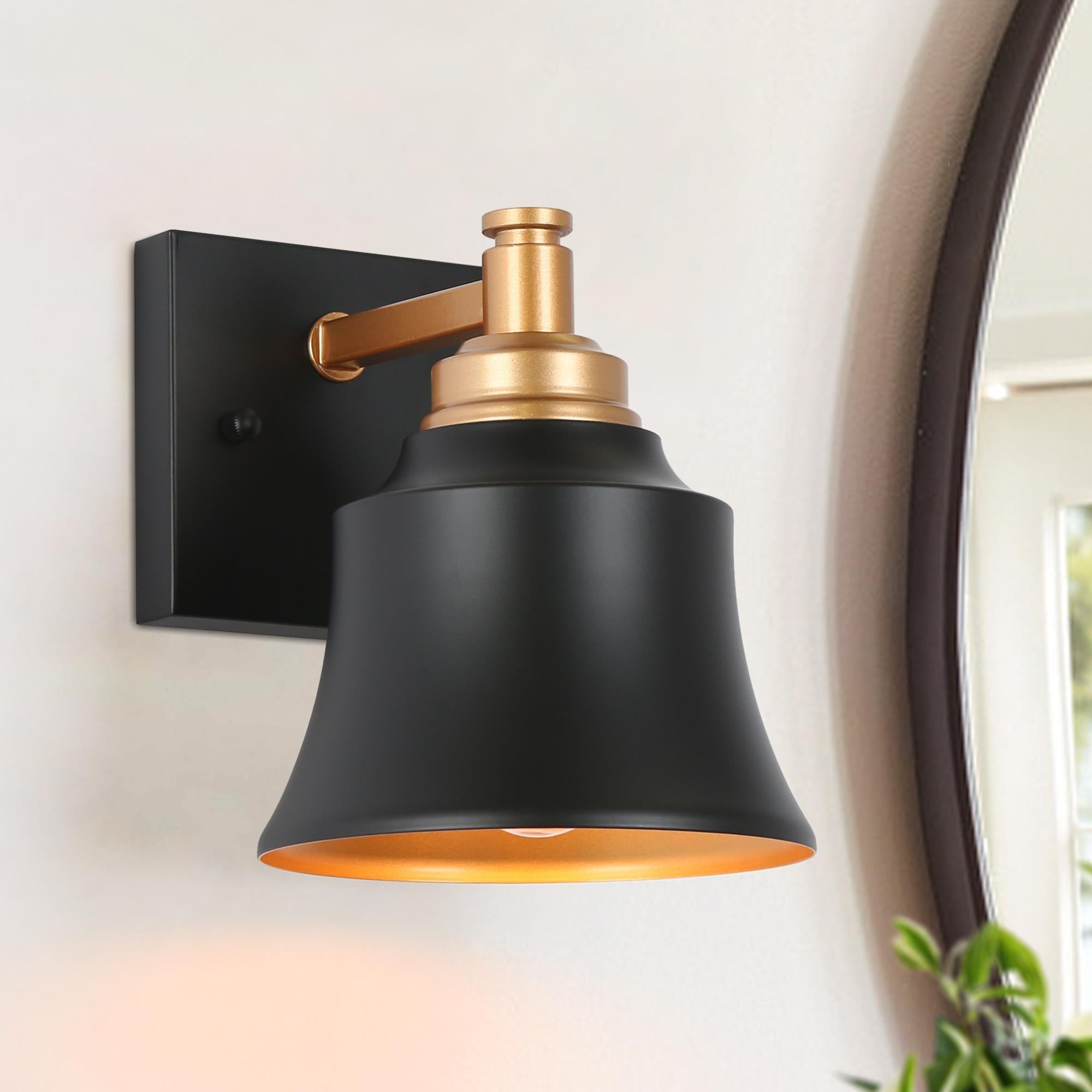 Mid-Century Modern Gold 1-Light Bathroom Vanity Light Transitional Black Metal Wall Sconces - L 5.9