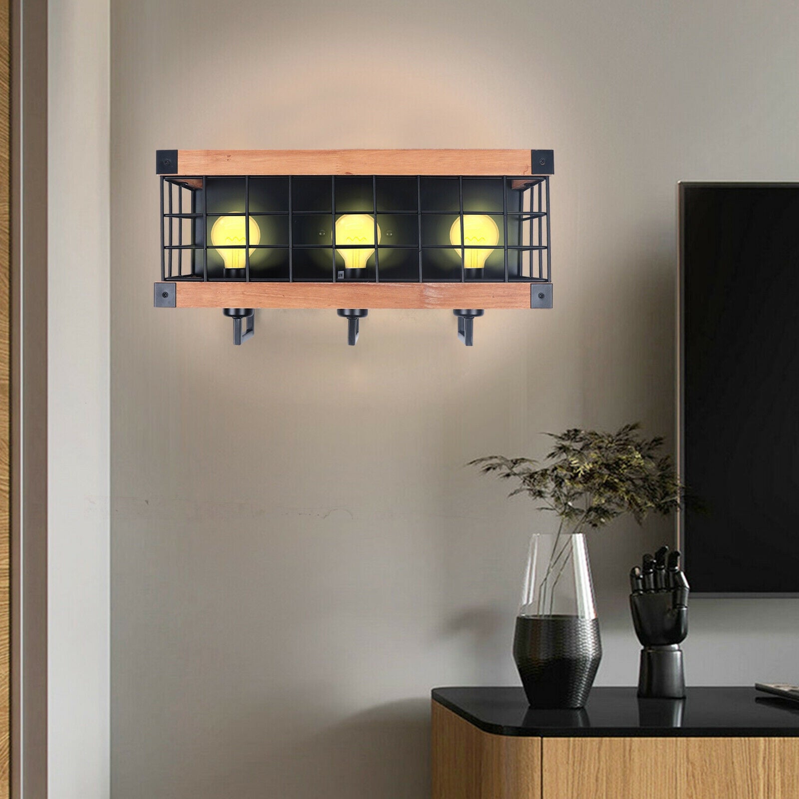 Rectangle Wood Wall Lamp Industrial Flush Mount Wall Light - Mycitystee