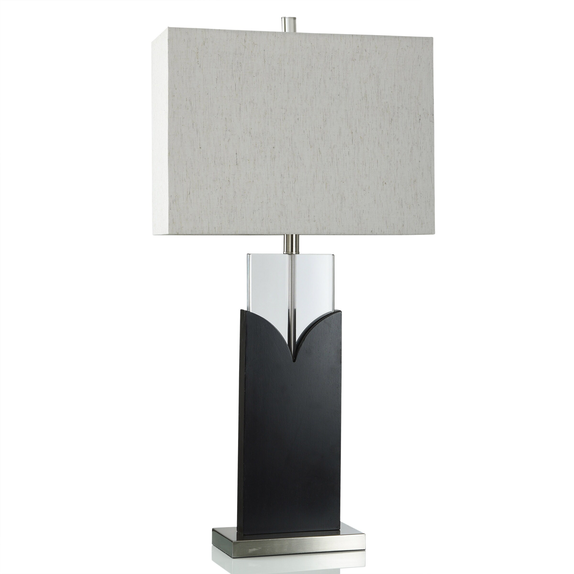 Double Crest - Table Lamp - Crystal Night Light Accent - Black， Brushed Steel Finish - Oatmeal Linen Shade - Mycitystee