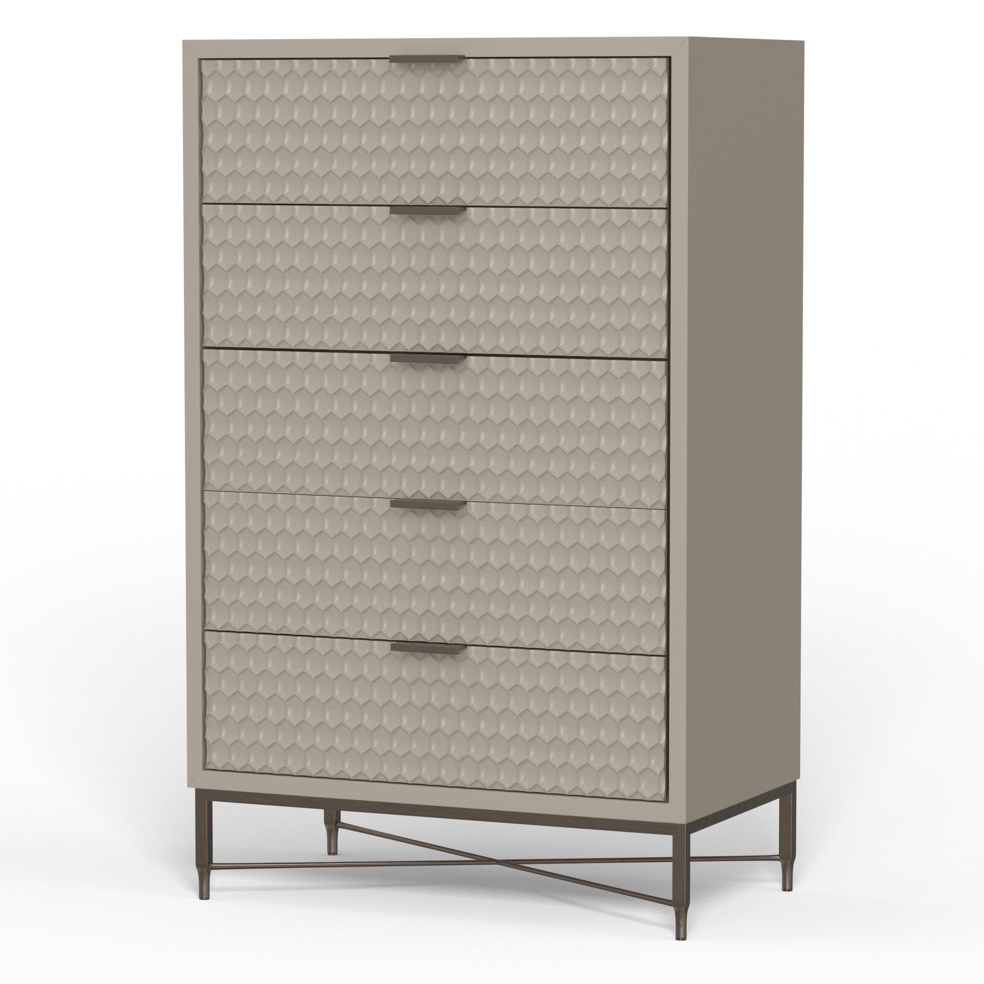 Rexi 48 Inch 5 Drawer Tall Dresser Chest， Honeycomb Texture， Taupe Gray - - 36907807 - Mycitystee