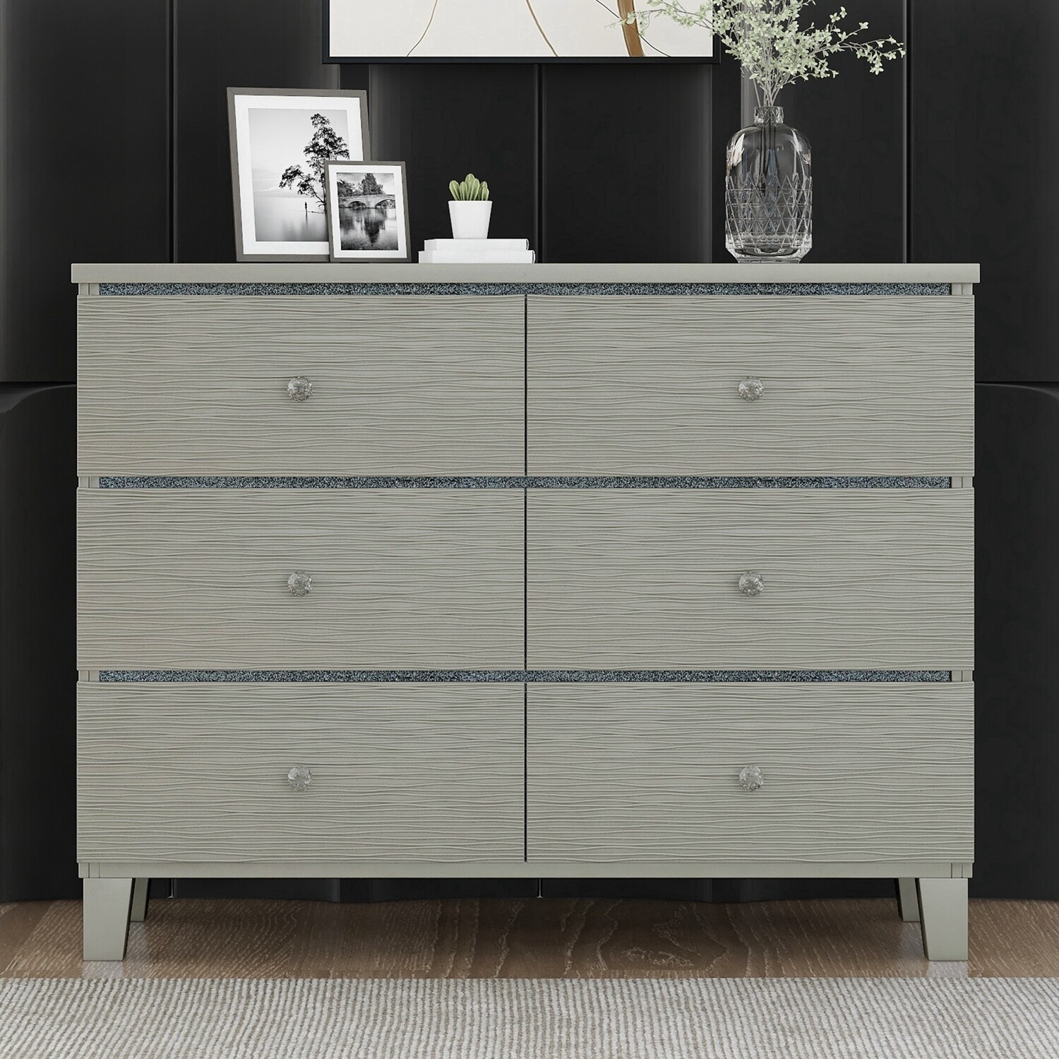 Champagne Silver Rubber Wood Dresser with 6 Drawers - - 37841245 - Mycitystee