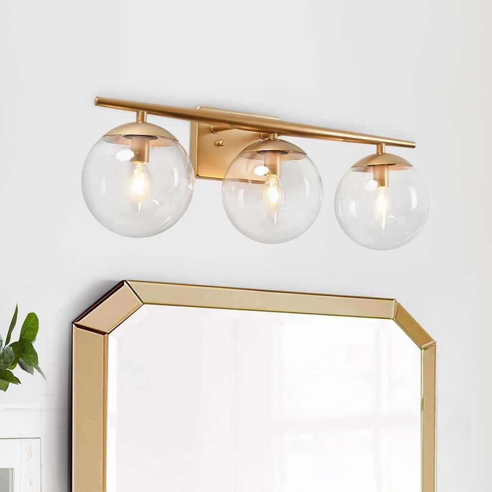 3-light Glass Globe Vanity Light - Brass - Mycitystee