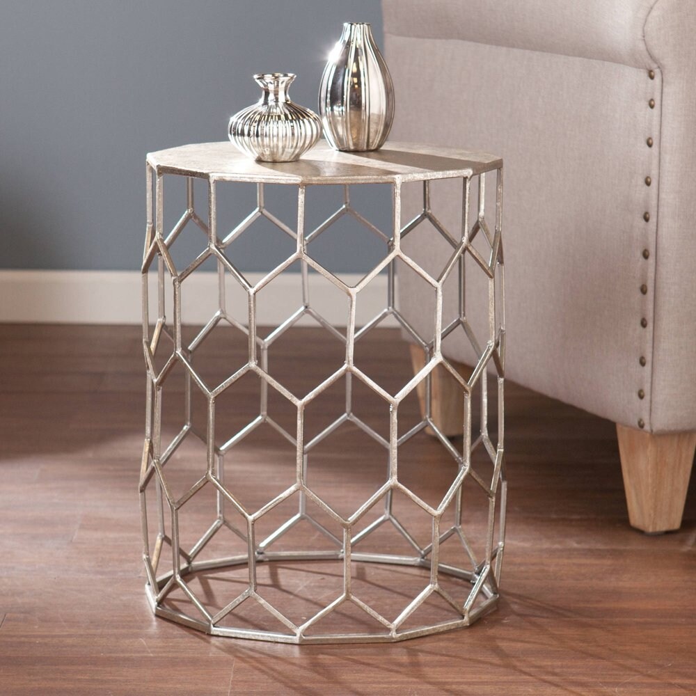 Clara Honeycomb Metal End Table， Silver - Mycitystee