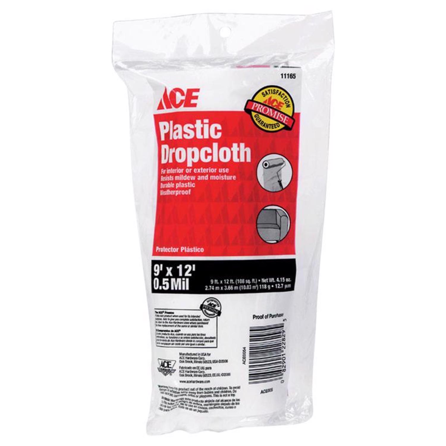 Ace 9 ft. W X 12 ft. L X 0.5 mil 7 lb Plastic Drop Cloth 1 pk - Mycitystee