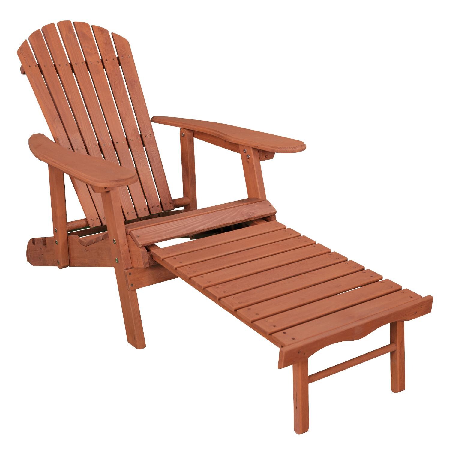 Leisure Season Wood Reclining Patio Adirondack Chair With Pull-Out Ottoman - Mycitystee