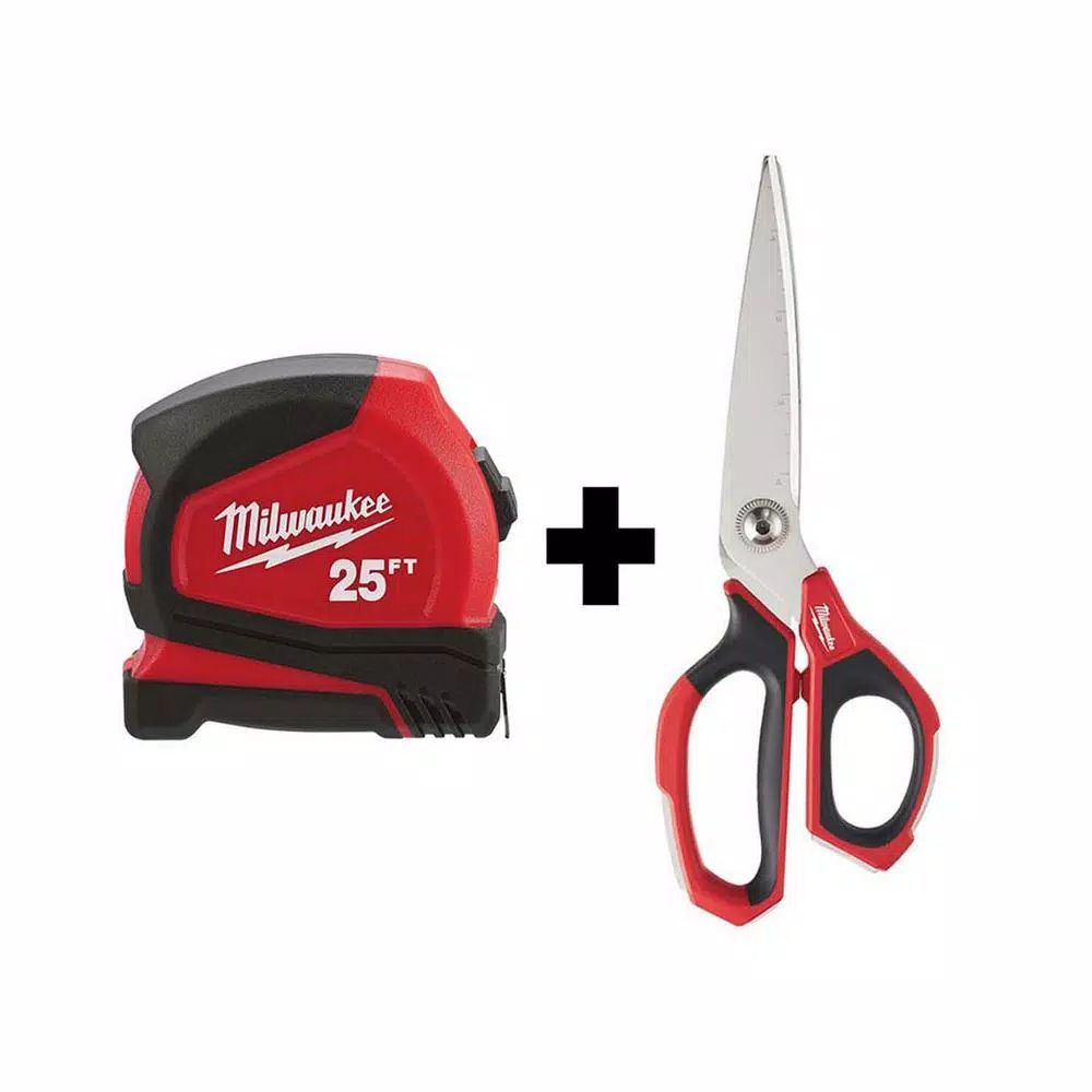 Milwaukee 25 ft. Compact Tape Measure W/ Jobsite Straight Scissors and#8211; XDC Depot - Mycitystee