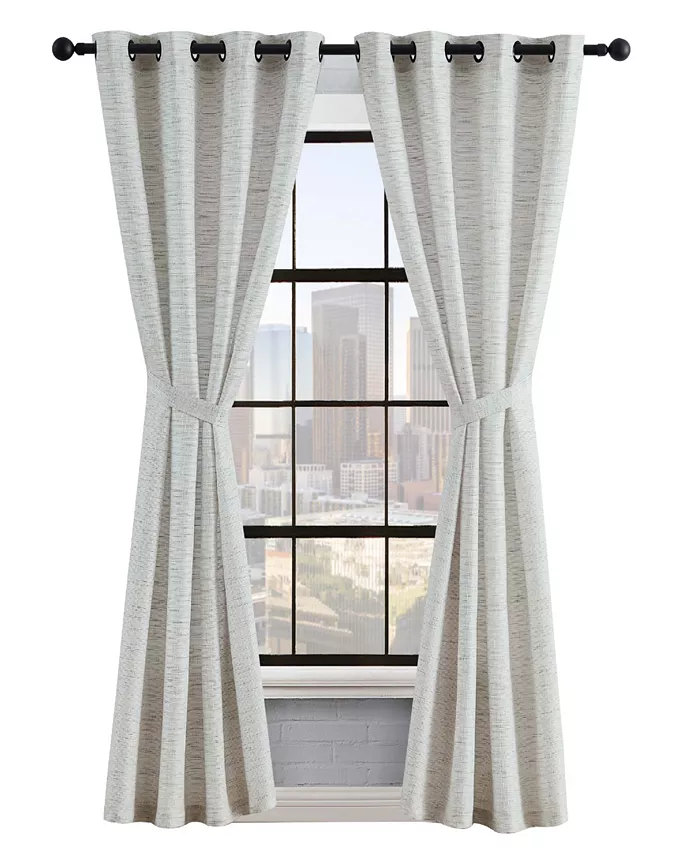 Lucky Brand Sierra Textured Light Filtering Grommet Window Curtain Panel Pair with Tiebacks， 52