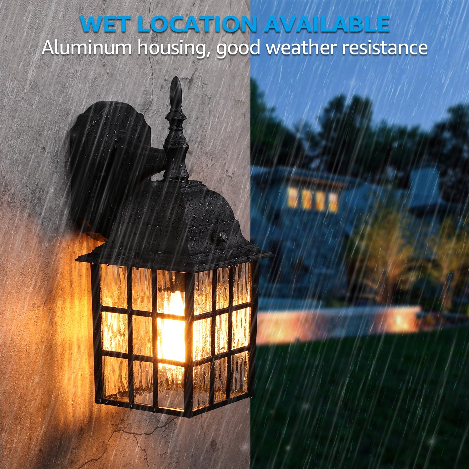 Outdoor Dusk to Dawn Wall Sconce， Water Ripple Wall Lantern， Black - 2PACK - Mycitystee