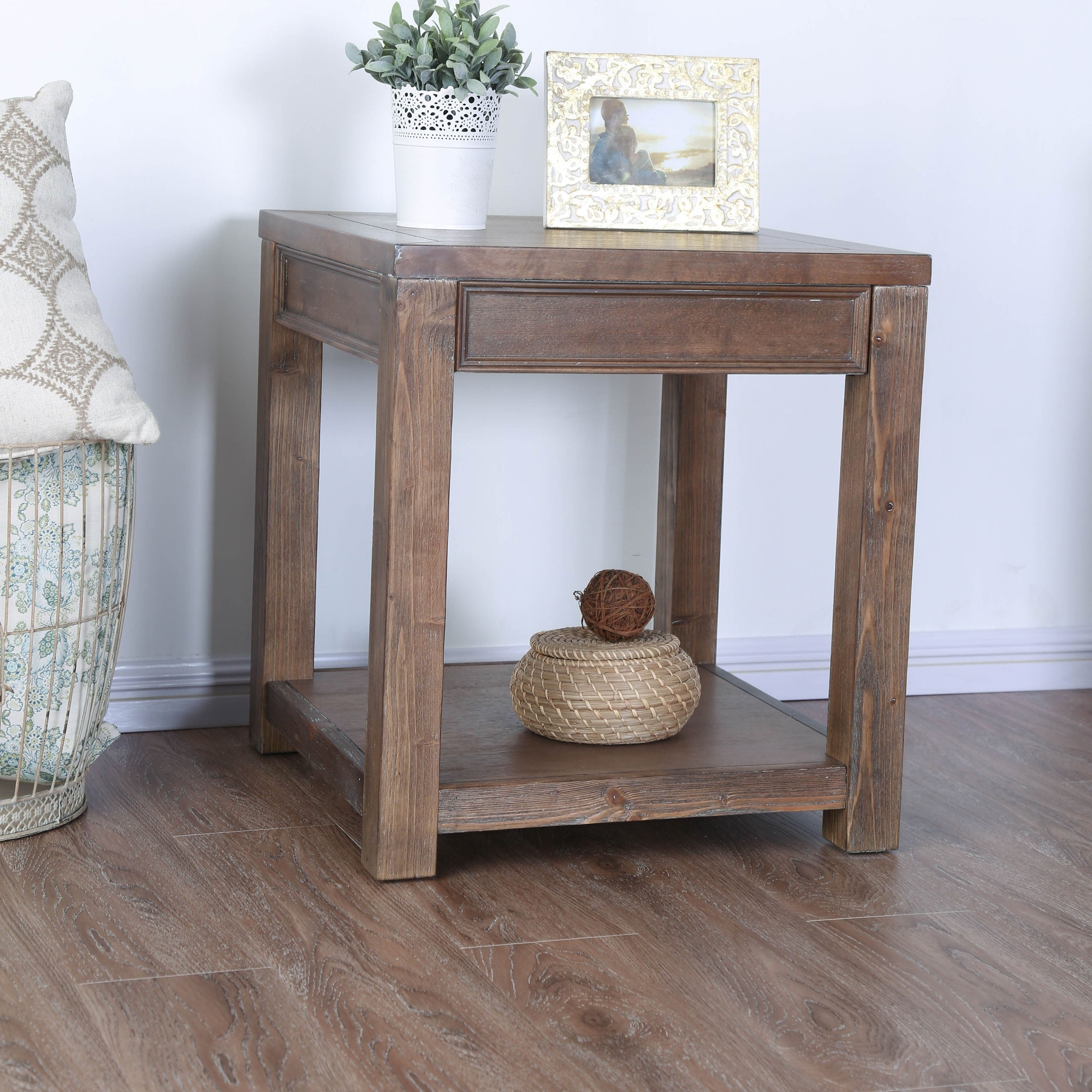 Furniture of America Sema Rustic 22-inch Solid Wood 1-shelf Side Table - Mycitystee