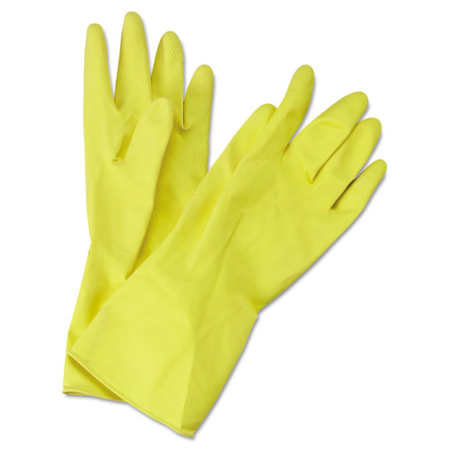 Boardwalk Flock-Lined Latex Cleaning Gloves， Medium， Yellow， 12 Pairs (242M) - Mycitystee