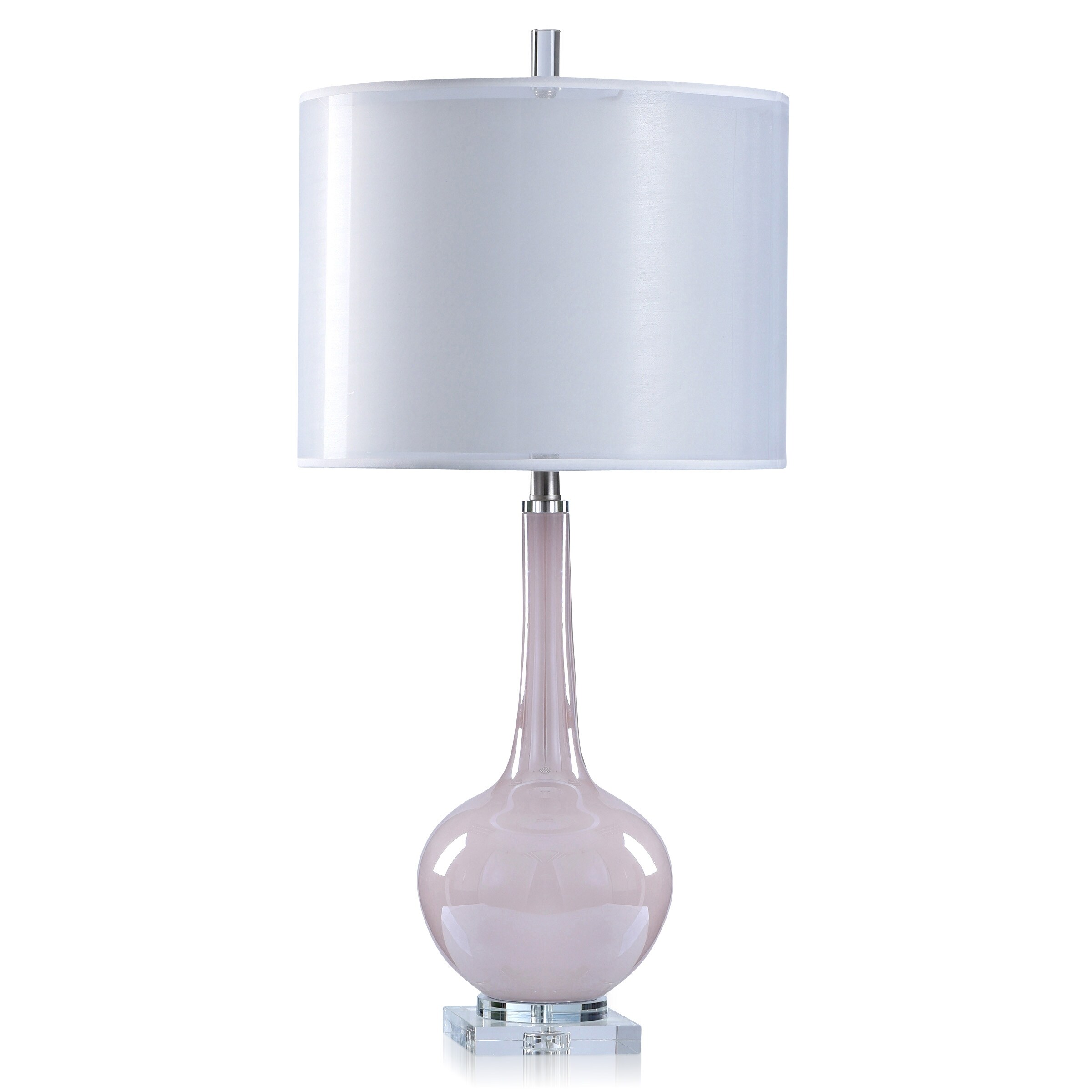 Lexi - Glass Body and Clear Crystal Glass Base Table Lamp - Blush Pink Finish - Sheer and White Shade - Mycitystee