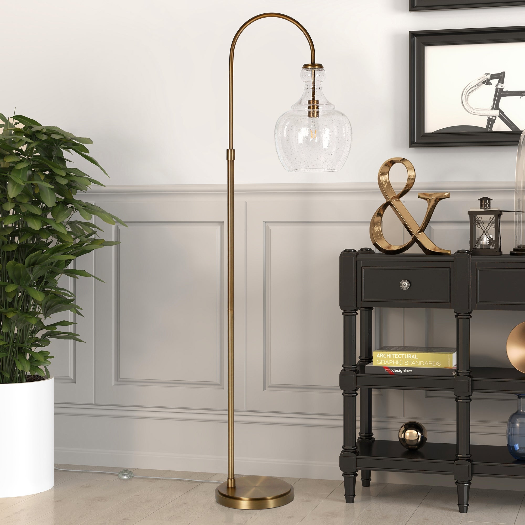 Verona Arc Floor Lamp with Glass Shade - Mycitystee