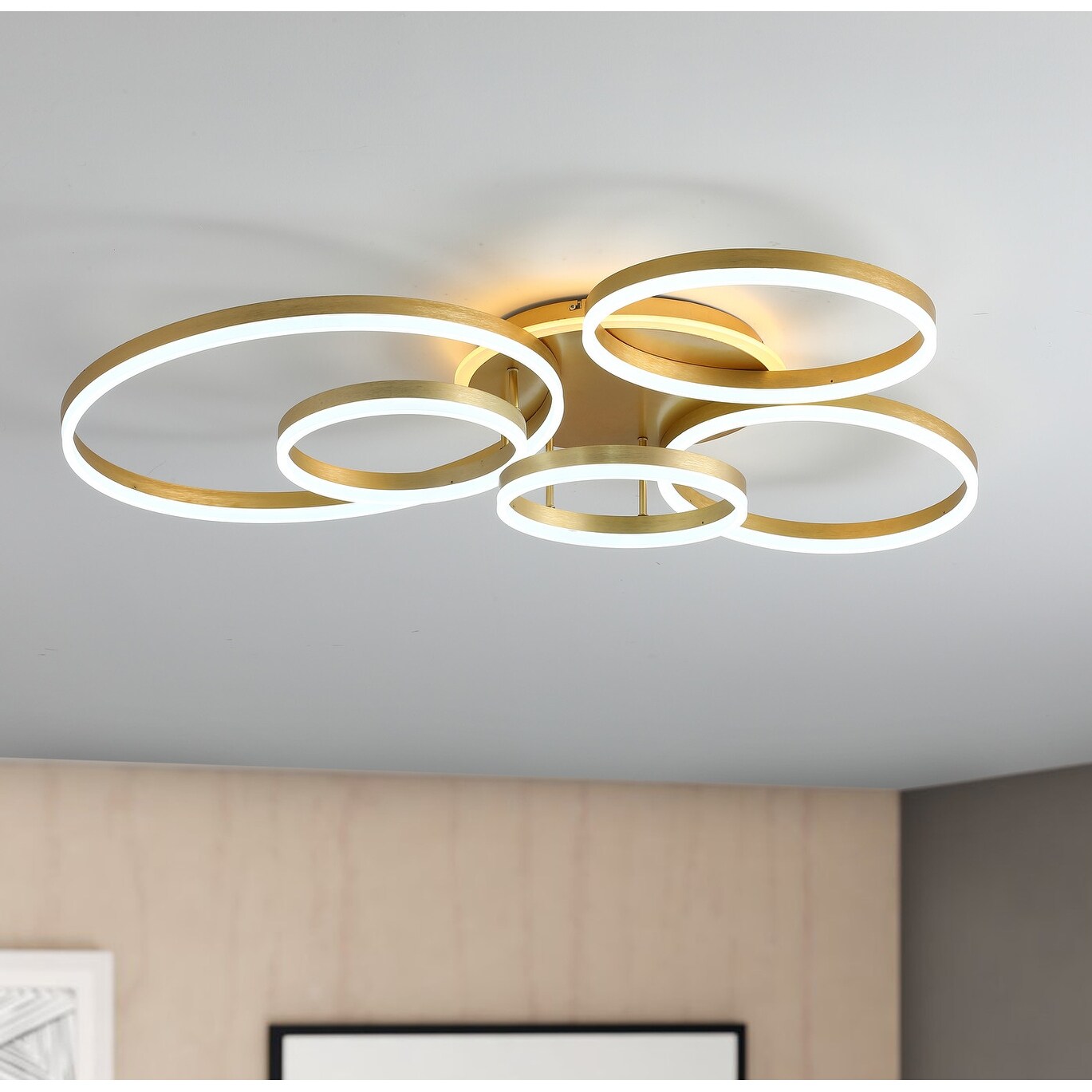 Modern Brushed Gold 5 Metal Rings LED Ceiling Light Fixture - Mycitystee