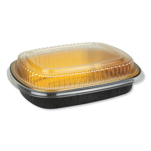 Durable Packaging Aluminum Closeable Containers， 47 oz， 9.75 x 1.75 x 7.75， Black/Gold， 50/Carton (9442PT50) - Mycitystee