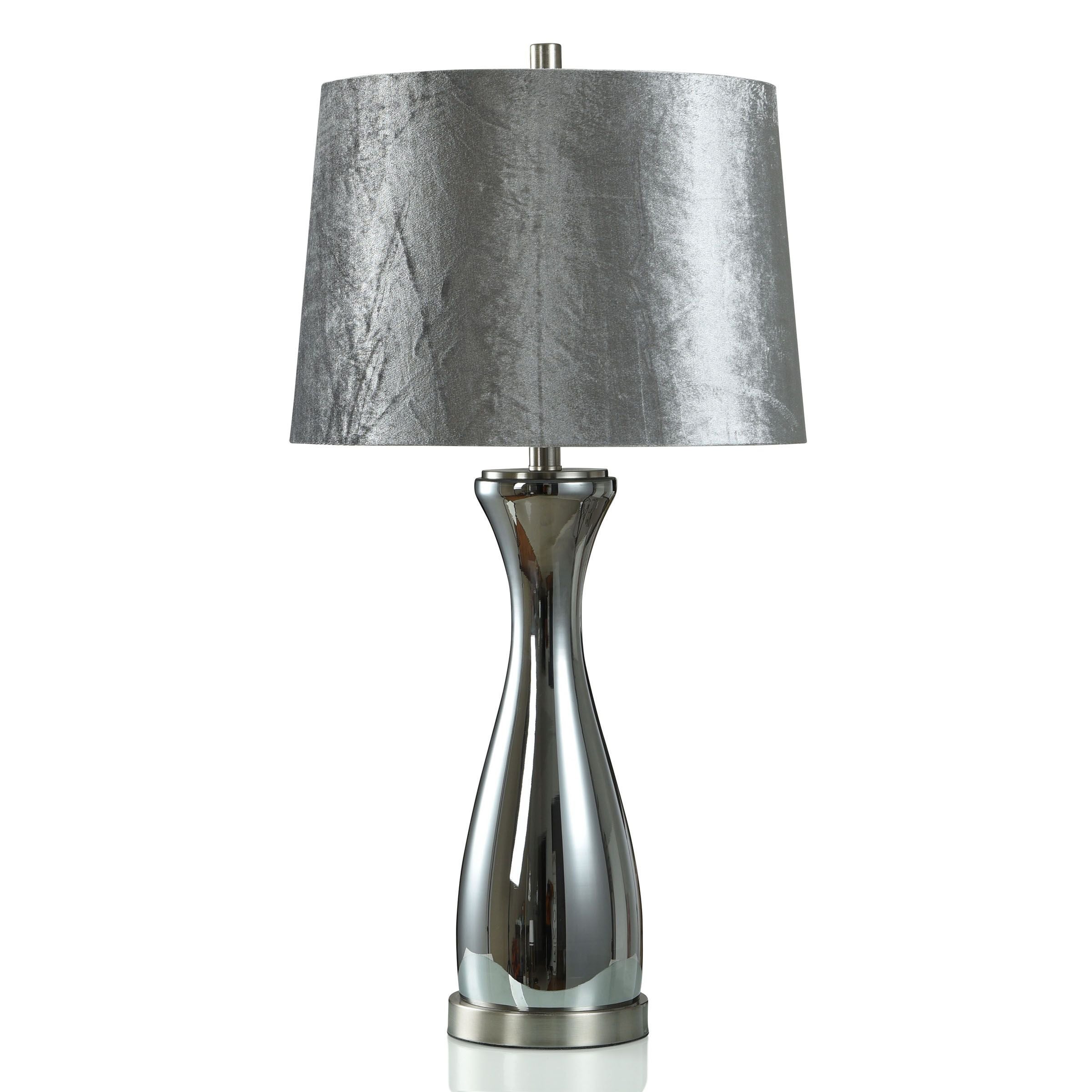 Subdued Silver Table Lamp - Elegant Smokey Grey Finish With Grey Velvet Shade - Mycitystee