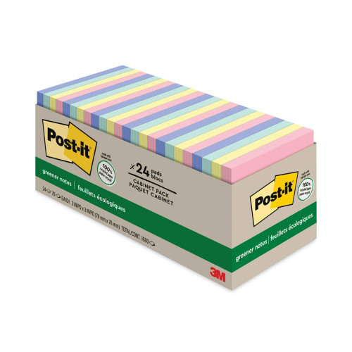 Post-it Recycled Note Pad Cabinet Pack， 3 x 3， Assorted Helsinki Colors， 75-Sheet， 24/PK (654R24CPAP) - Mycitystee