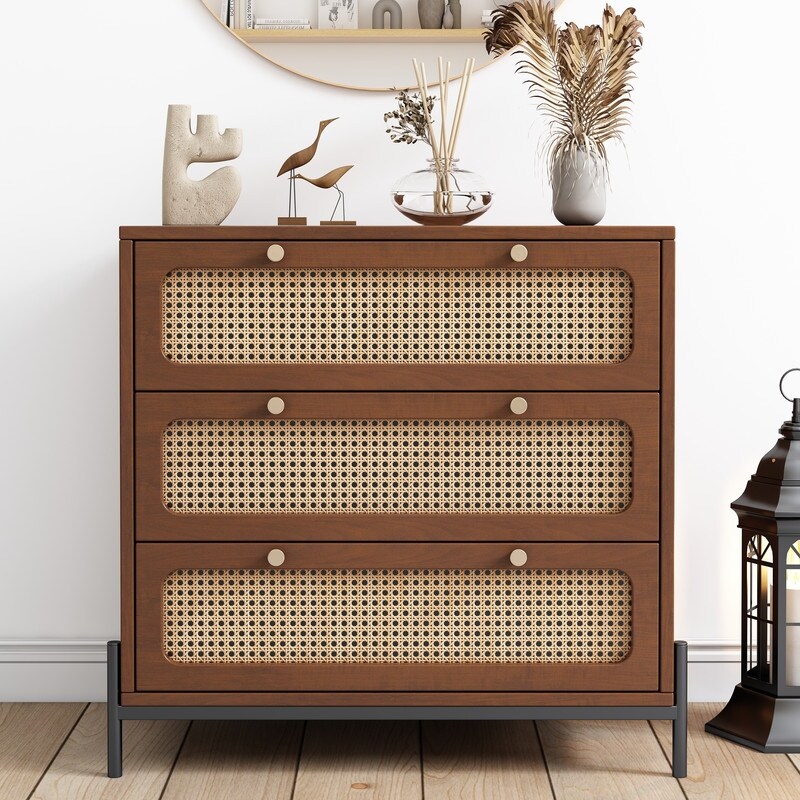 Modern Cannage Rattan Closet Dresser Wood Storage Cabinet Sideboard - - 37925691 - Mycitystee