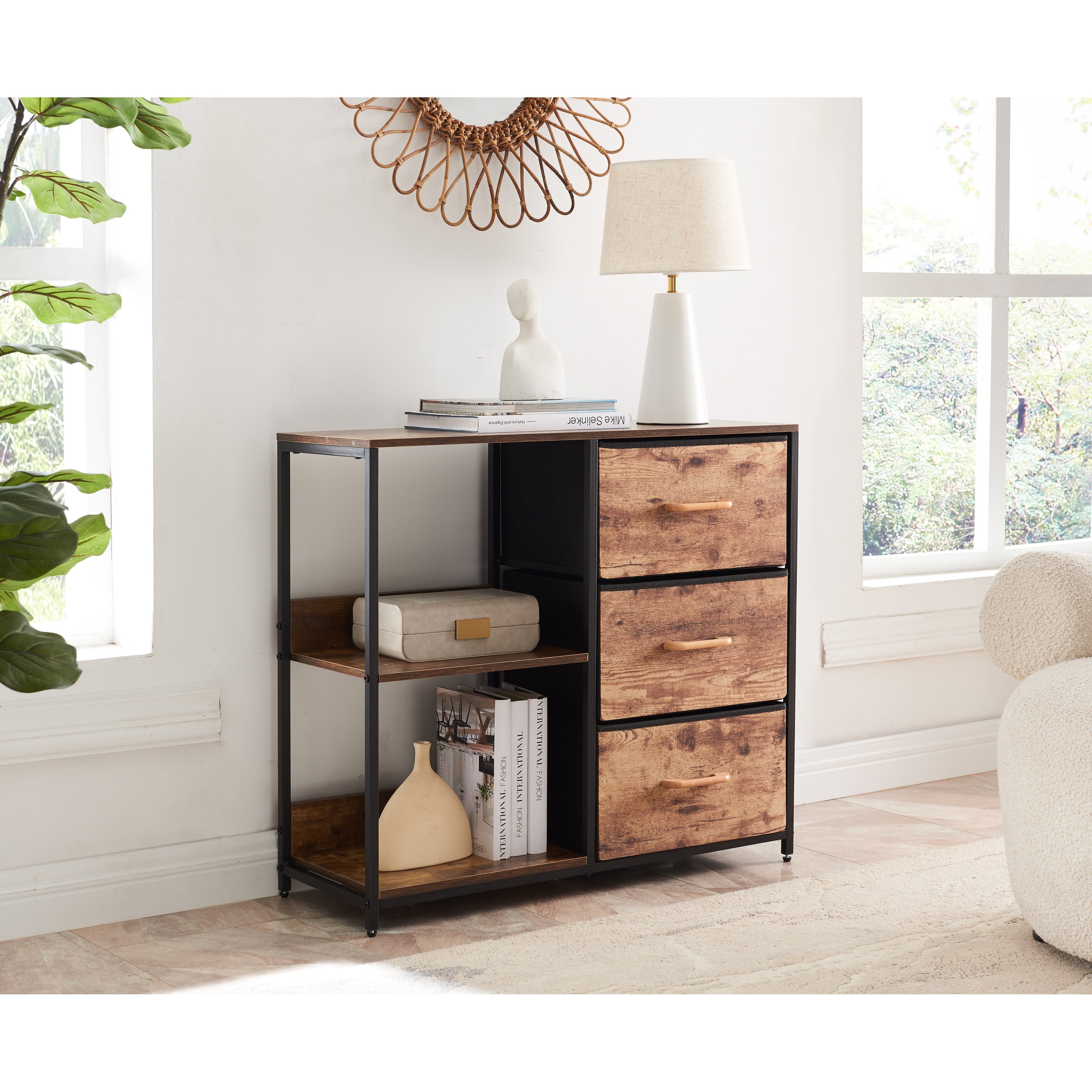 Sicotas Coffee Table Modern Rectangle Wood end Table with 3 Drawers - Mycitystee