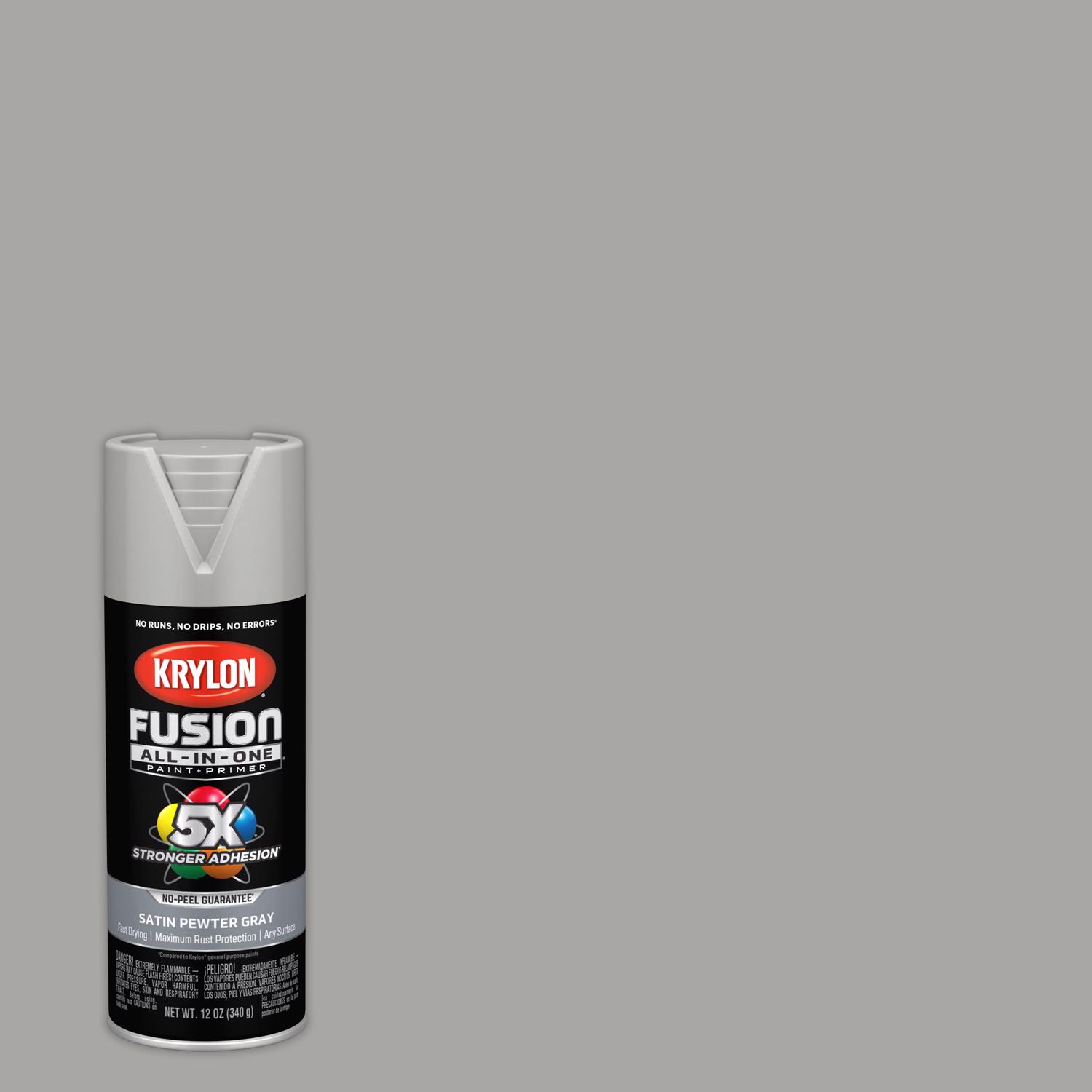 Krylon Fusion All-In-One Satin Pewter Gray Paint+Primer Spray Paint 12 oz - Mycitystee