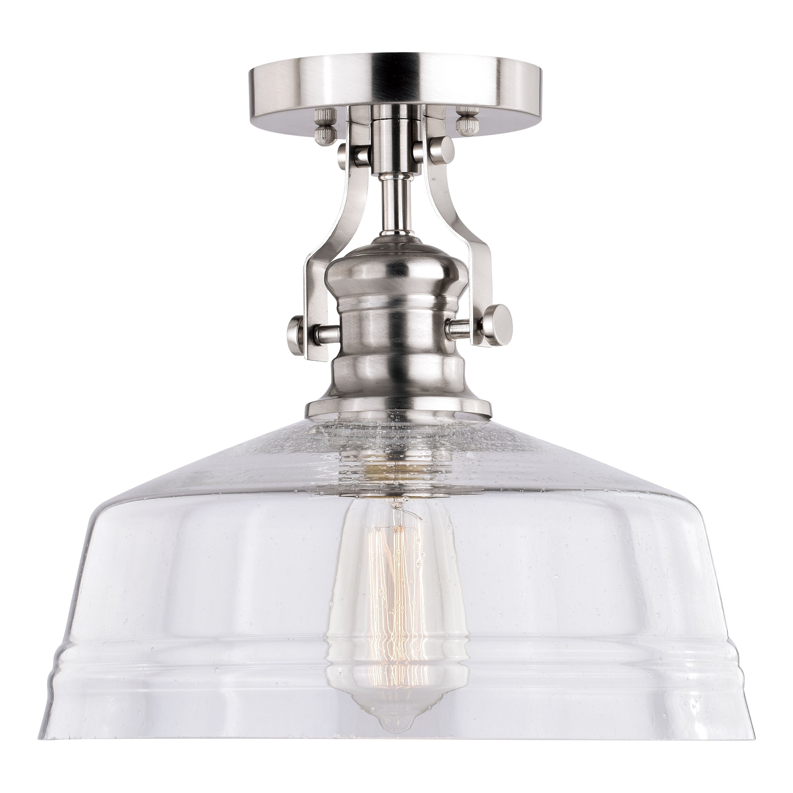 Beloit 12-in W Satin Nickel Farmhouse Semi Flush Mount Ceiling Light Clear Glass - 12-in W x 11-in H x 12-in D - Mycitystee