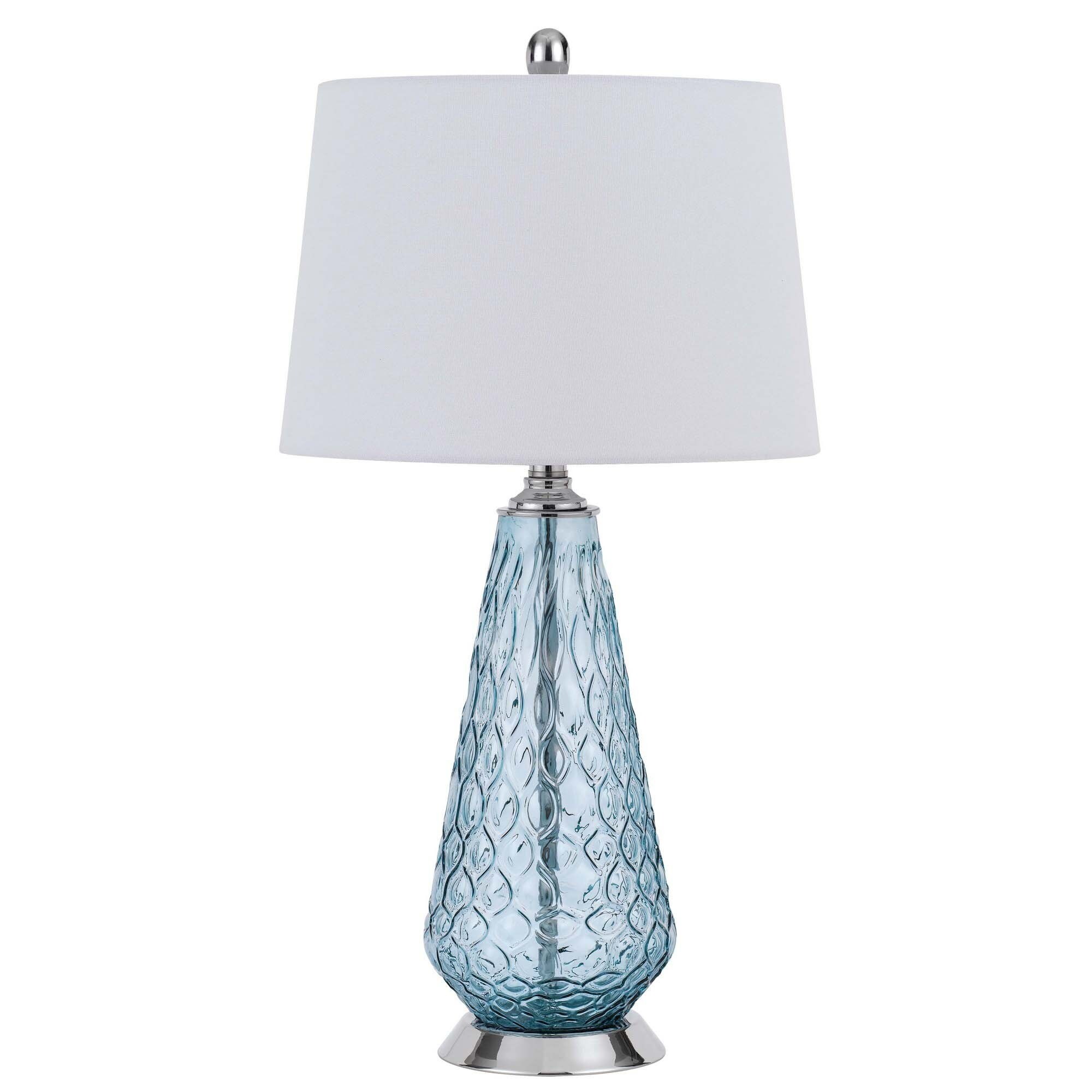 Table Lamp with Tear Drop Pattern Glass Base， White and Blue - Mycitystee
