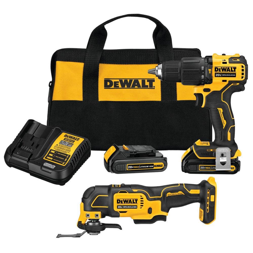 DEWALT ATOMIC 20V MAX Lithium-Ion Cordless Brushless Combo Kit with (2) 1.5Ah Batteries, Charger, and Bag DCK224C2 - Mycitystee