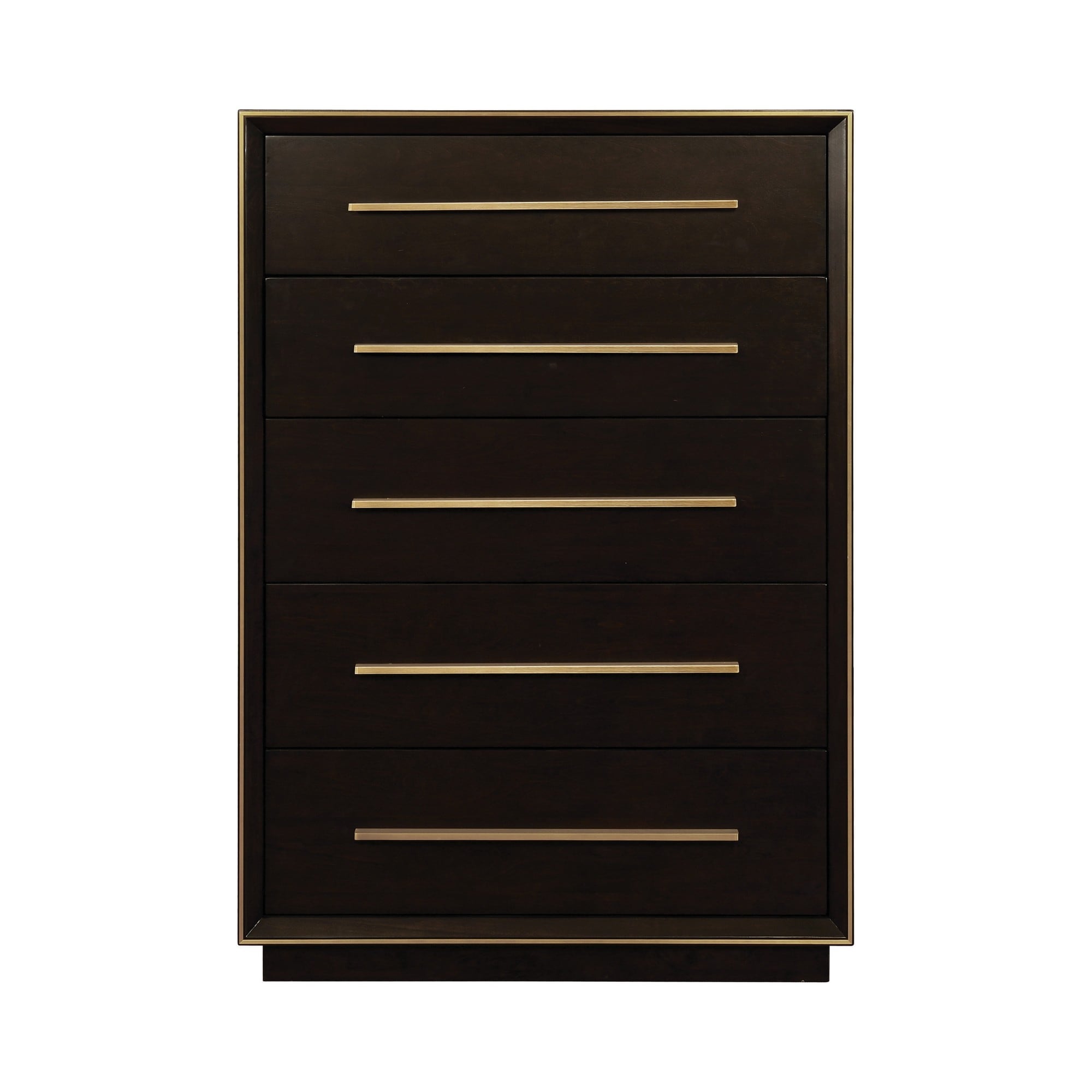 5 Drawer Wooden Chest with Gold Trim Accent， Espresso Brown - - 33111546 - Mycitystee
