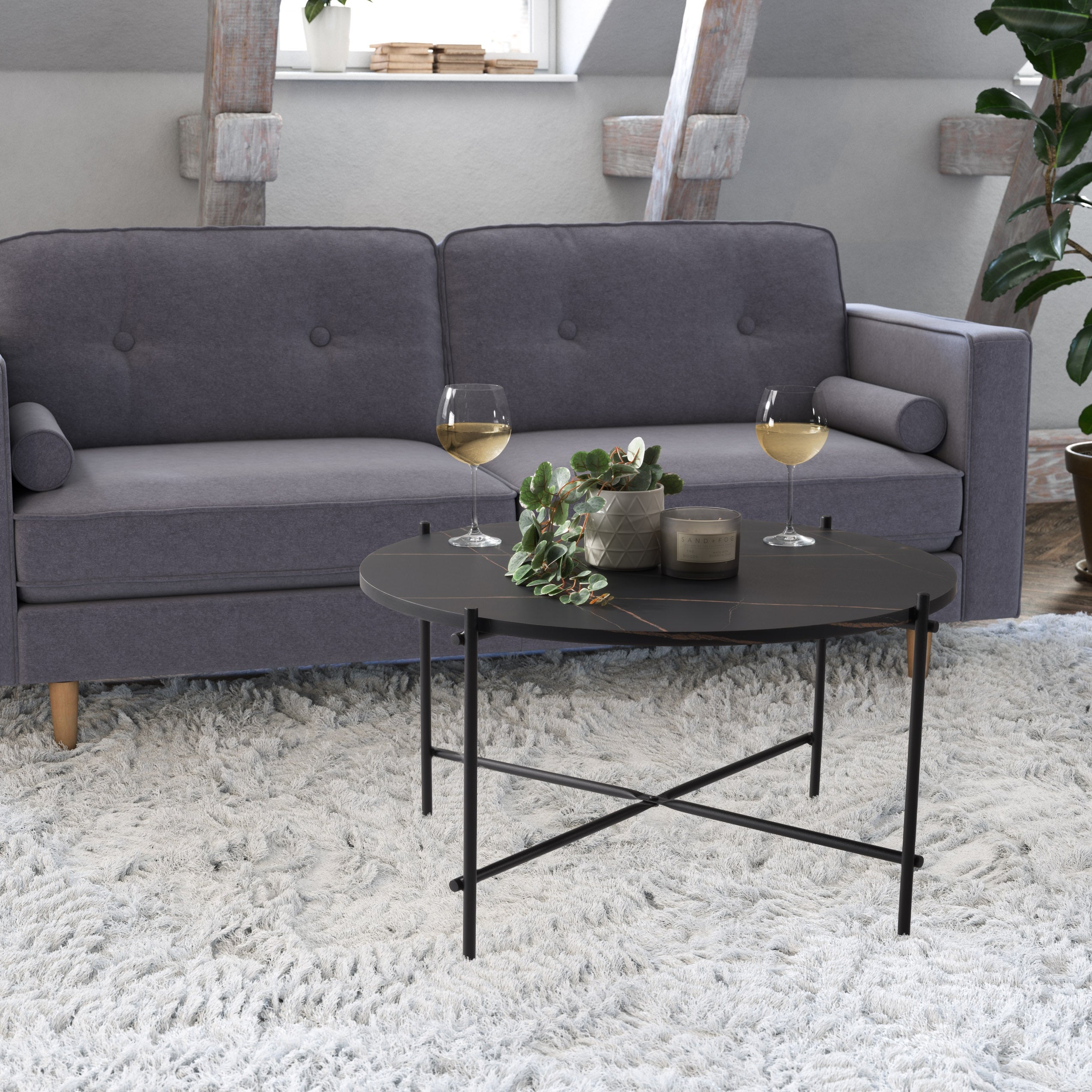 CorLiving Ayla Black Marbled Effect Coffee Table - Mycitystee