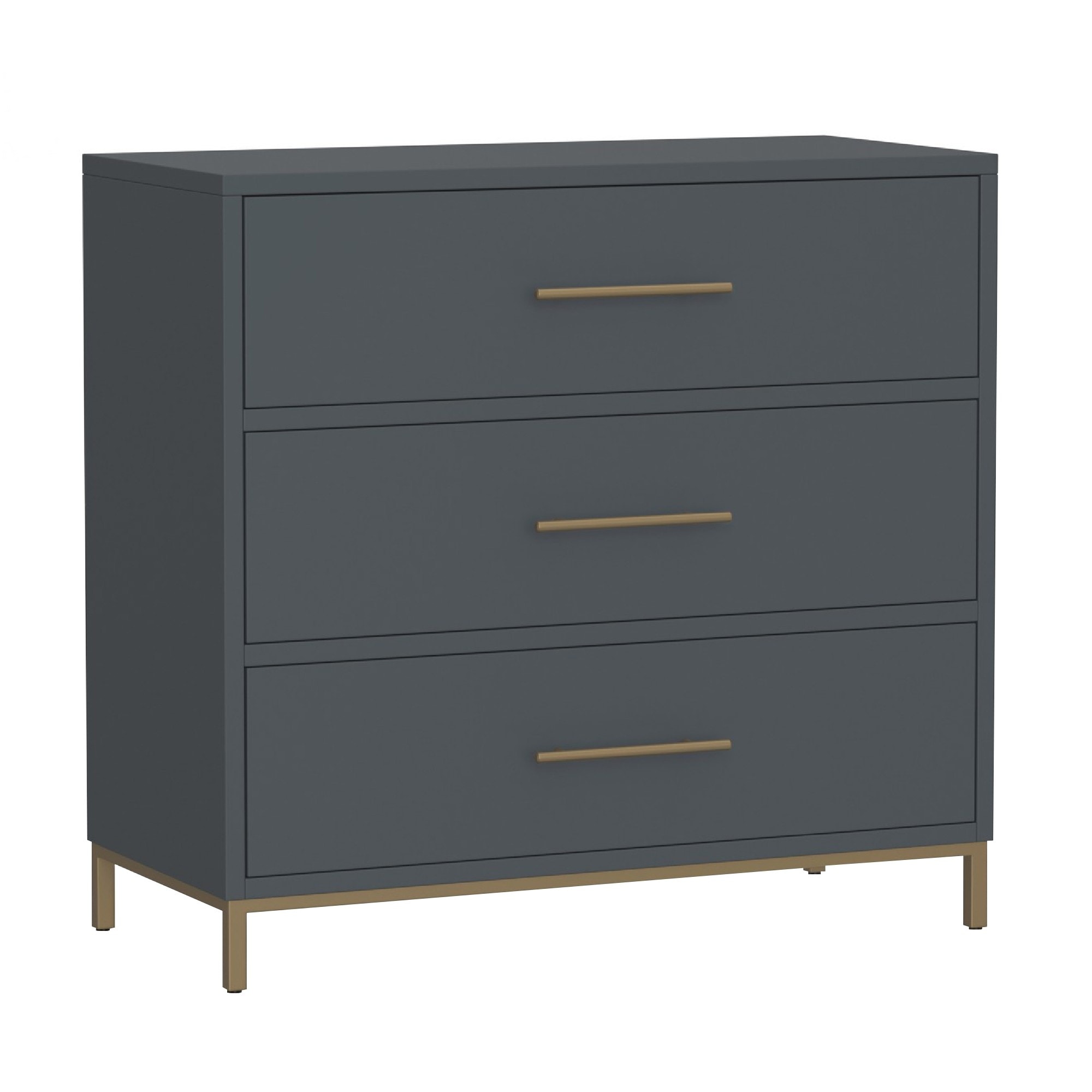 Max 36 Inch 3 Drawer Small Dresser Chest， Brass Metal Frame， Slate Gray - - 36907709 - Mycitystee