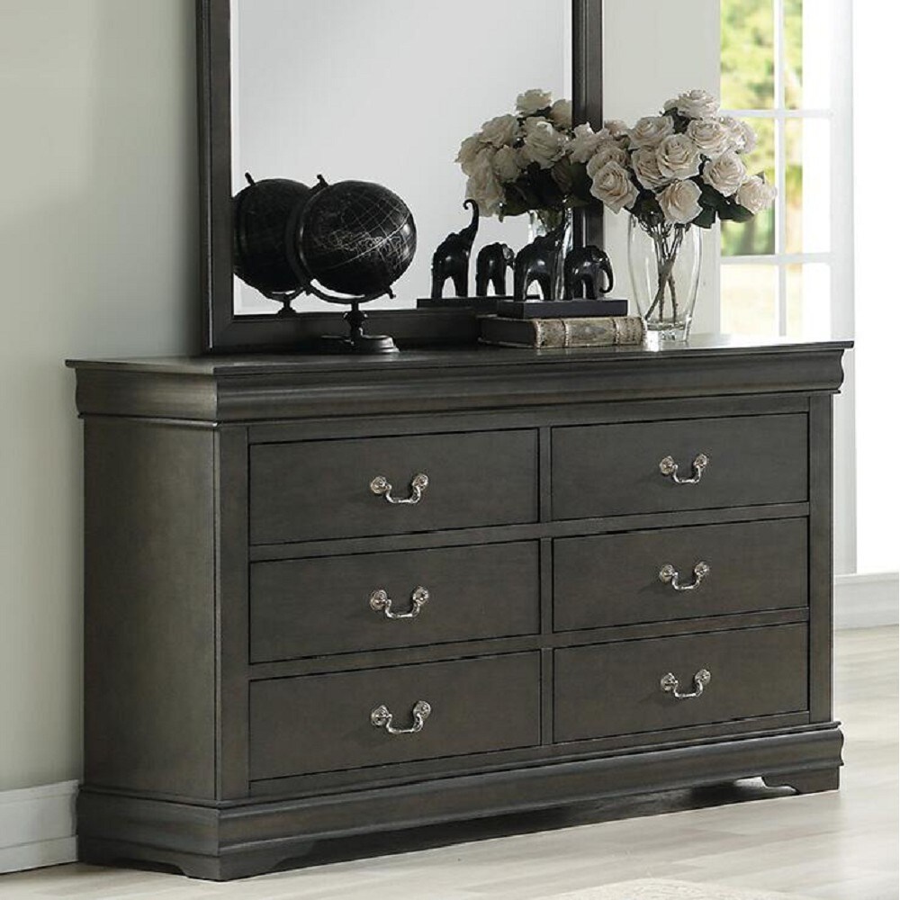 Global Pronex Solid Wood 6 Drawers Dresser in Dark Gray - - 35478785 - Mycitystee