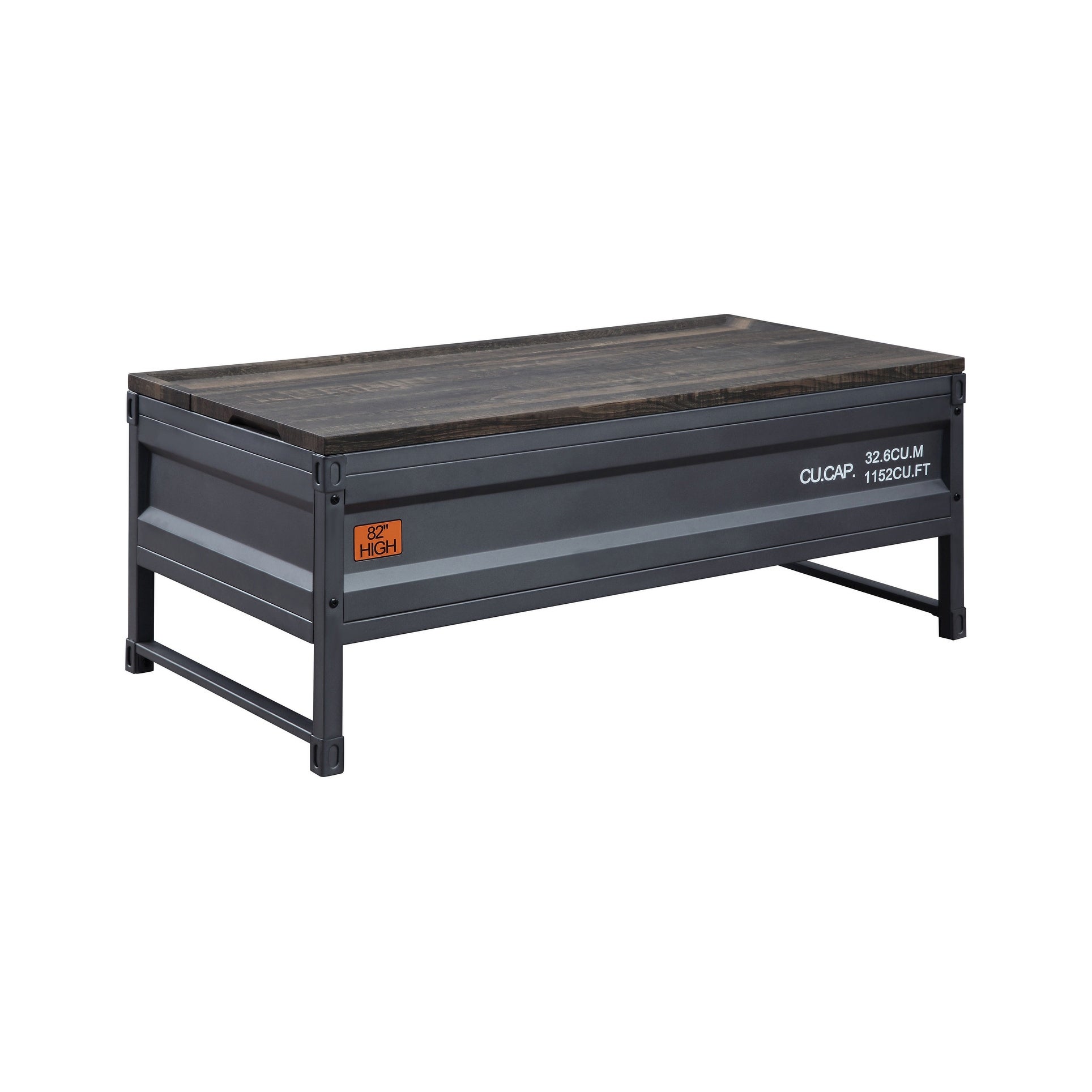 ACME Cargo Lift-Top Coffee Table in Weathered Oak and Gunmetal - Mycitystee