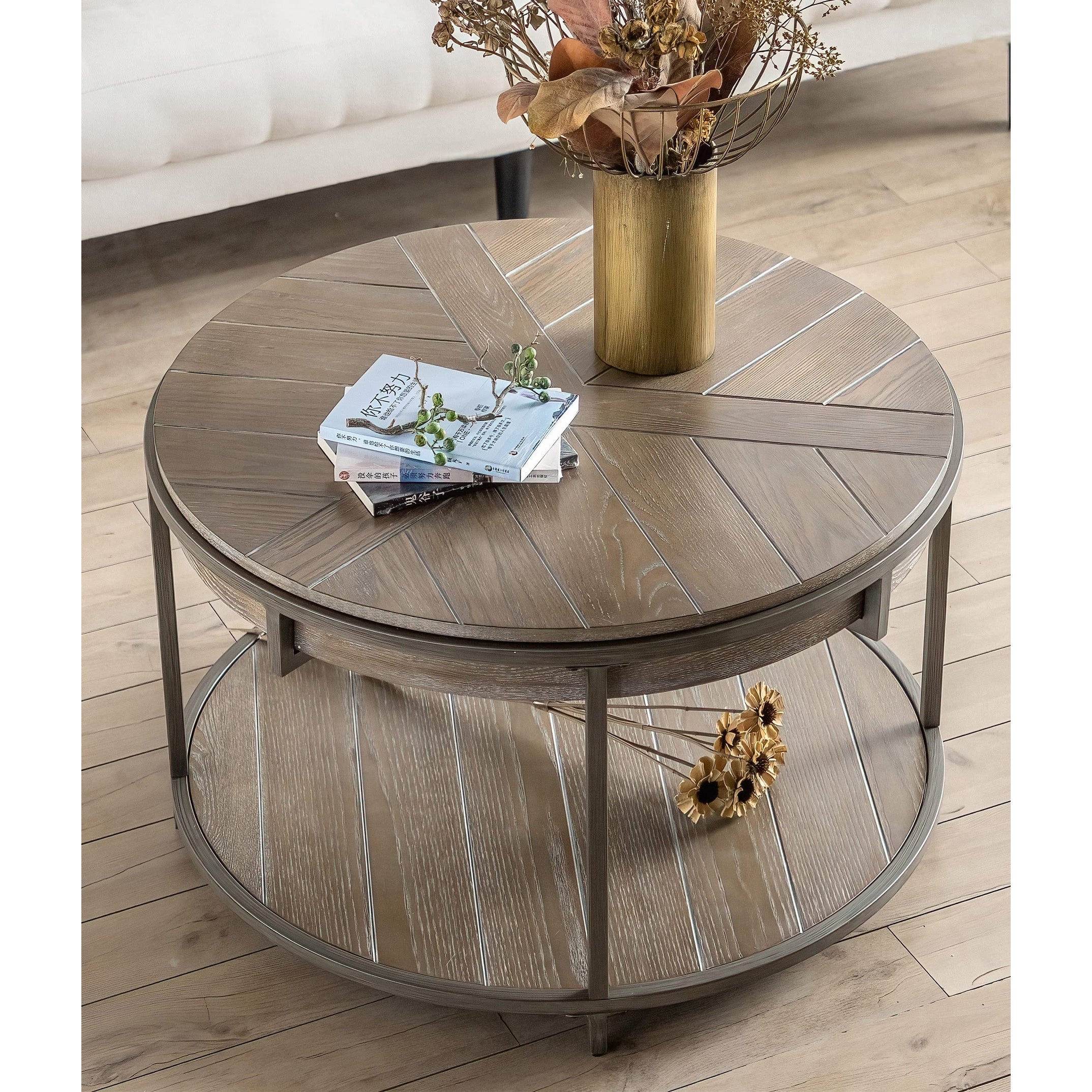 Round Wood Coffee Table， Natural Wood Coffee Table， Round Solid Wood Center Large Circle Coffee Table - as picture - Mycitystee