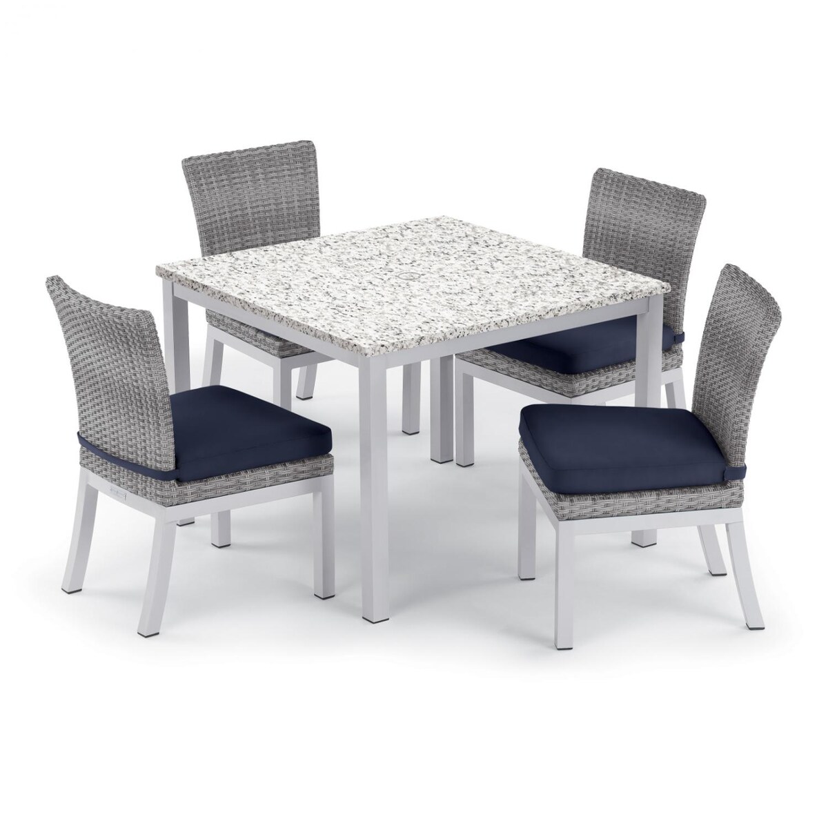 Argento 5 Piece Wicker Patio Dining Set W/ 39 Inch Square Lite-Core Ash Table， Side Chairs and Midnight Blue Cushions By Oxford Garden - Mycitystee