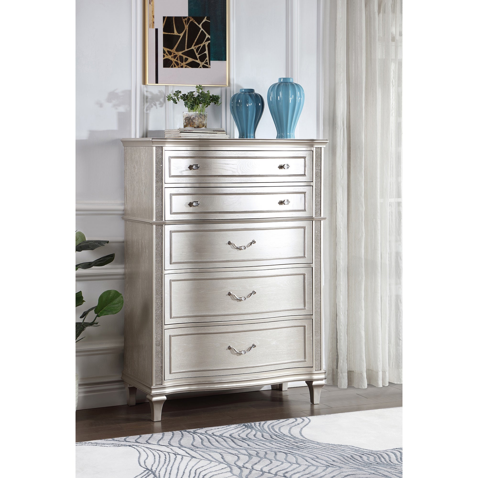 Katerina Silver Oak 5-Drawer Chest with Hidden Drawer - - 36964797 - Mycitystee