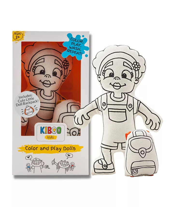Kiboo Kids Doll and Mini Doll Backpack for Coloring - Girl with Flower Headband (+markers) - Mycitystee